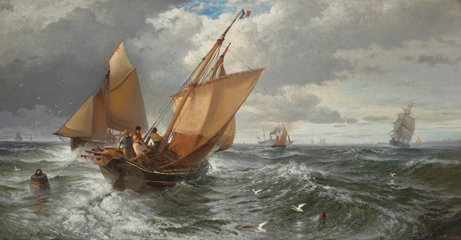 Off Calais Pier, by Edward Moran, public domain