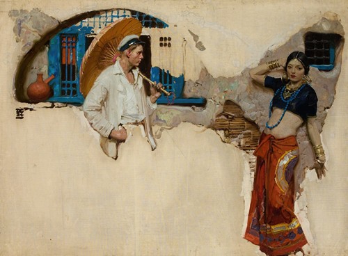 The painting 'The Man at the Crossroads' by Dean Cornwell depicts a significant allegorical scene.