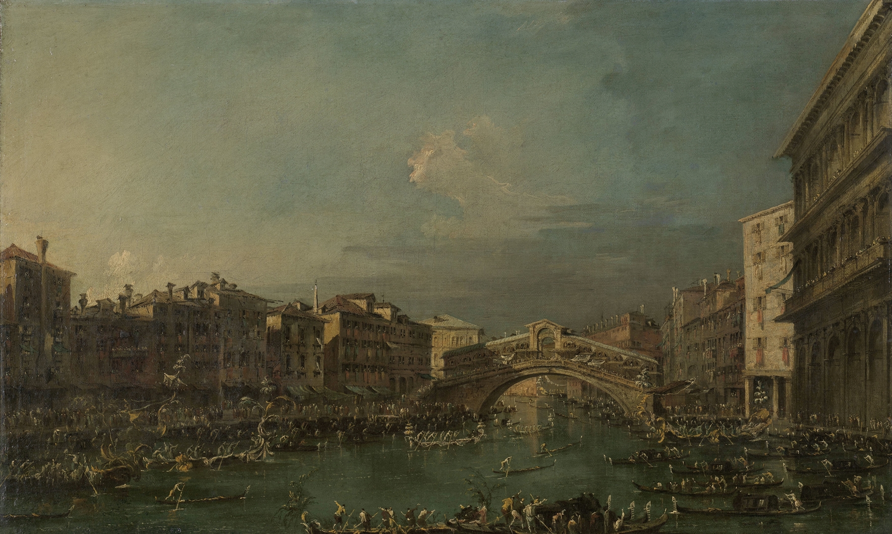 Regatta on the Grand Canal, oil painting by Francesco Guardi showing boats and a lively crowd.