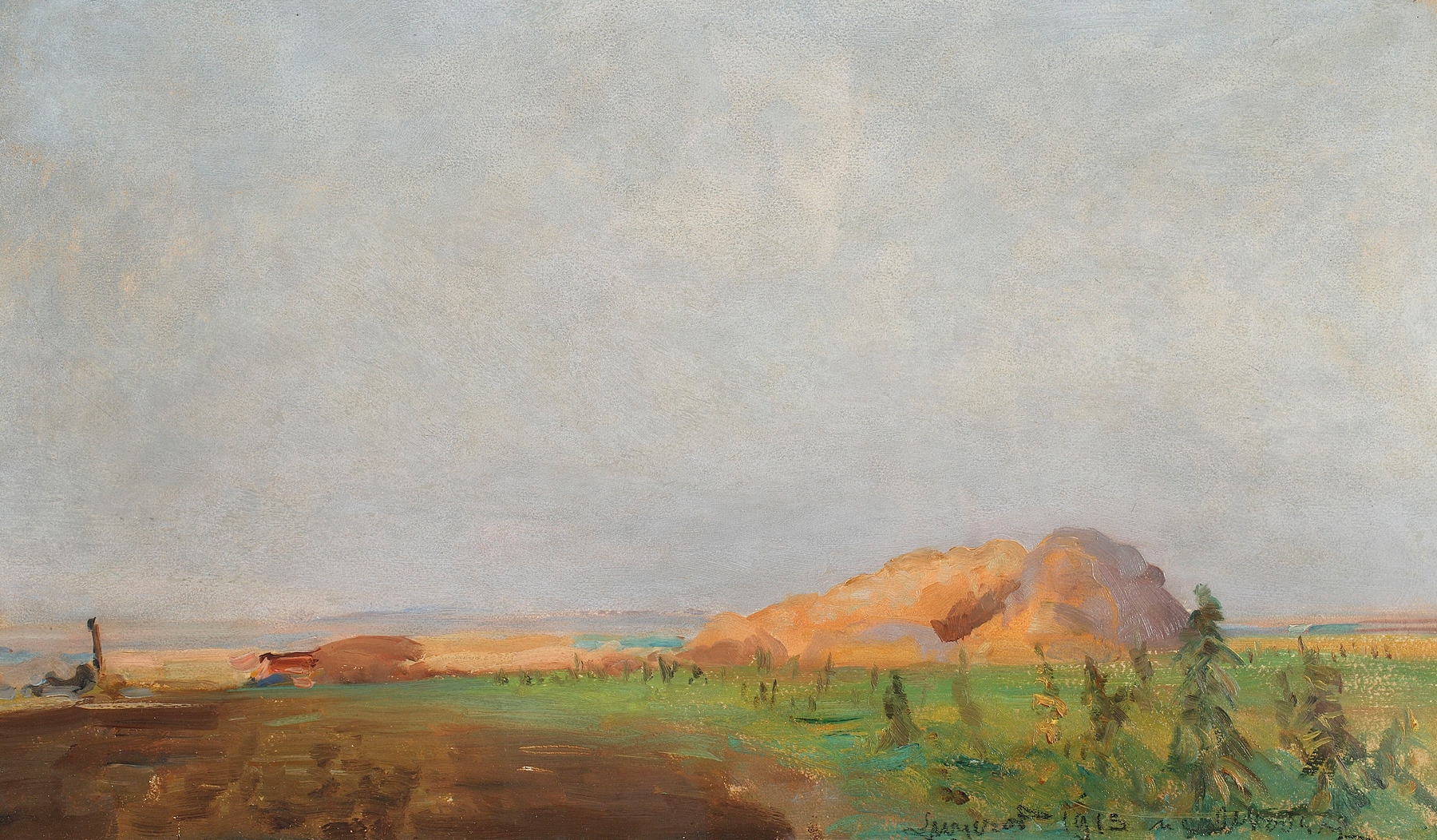 Sheaves by Leon Wyczółkowski, oil on canvas depicting golden fields and grain.