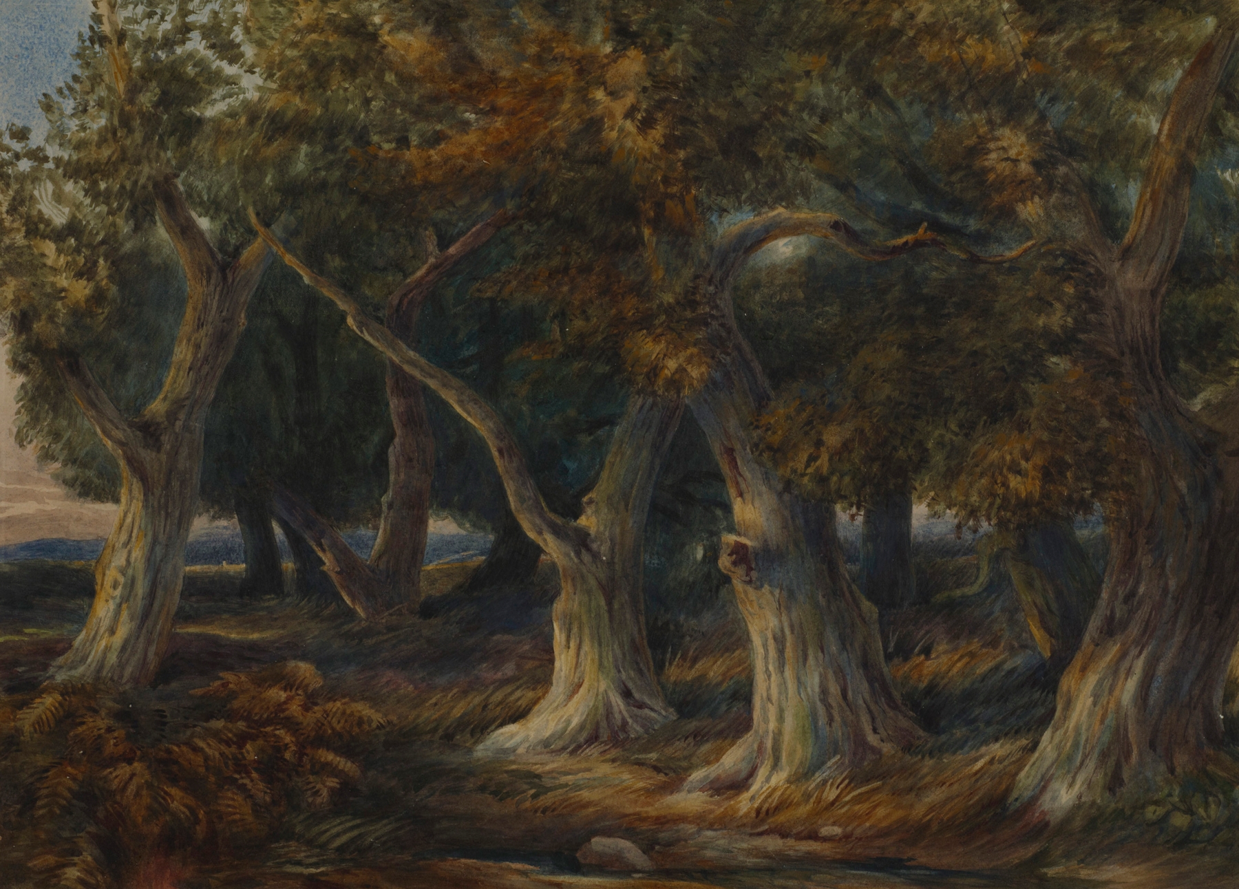 Forest scene by William Frederick Witherington, oil on canvas, featuring lush greenery and dappled light.