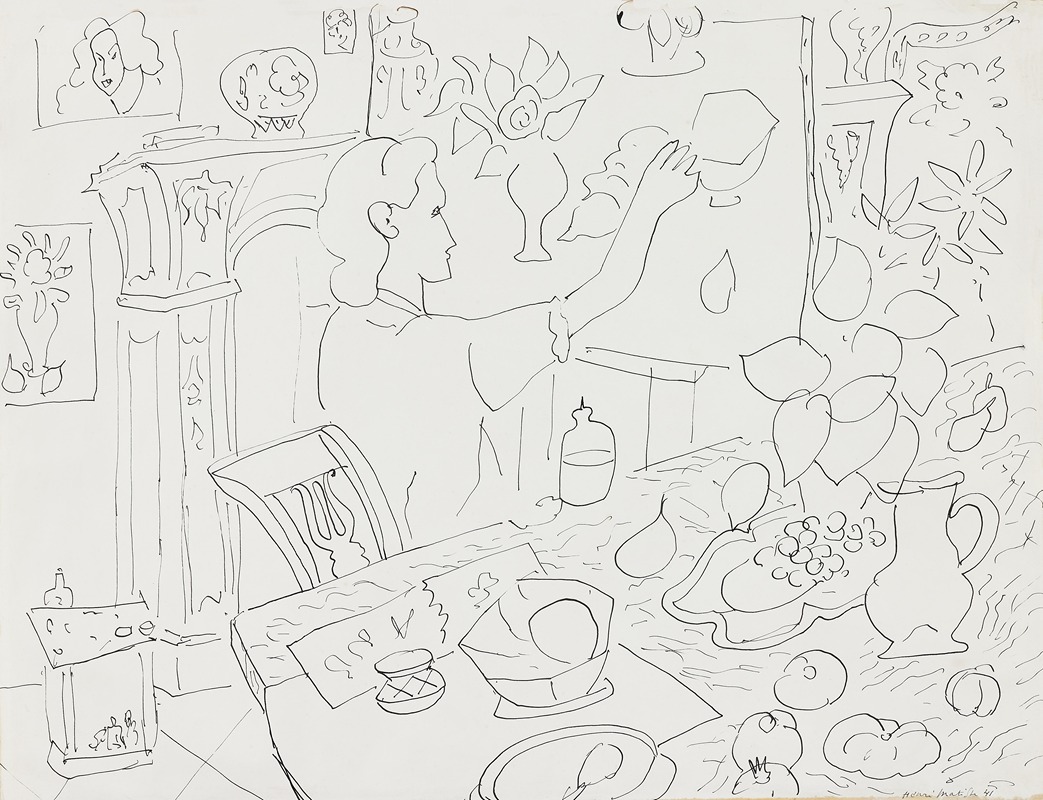 Henri Matisse's 'Femme dans l’intérieur à la Nature Morte au Magnolia' features a woman in a vibrant interior with floral elements.