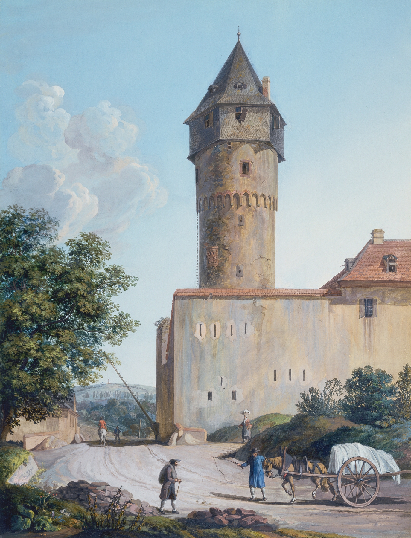 Die Sachsenhäuser Warte zu Frankfurt am Main, by Anton Radl, public domain