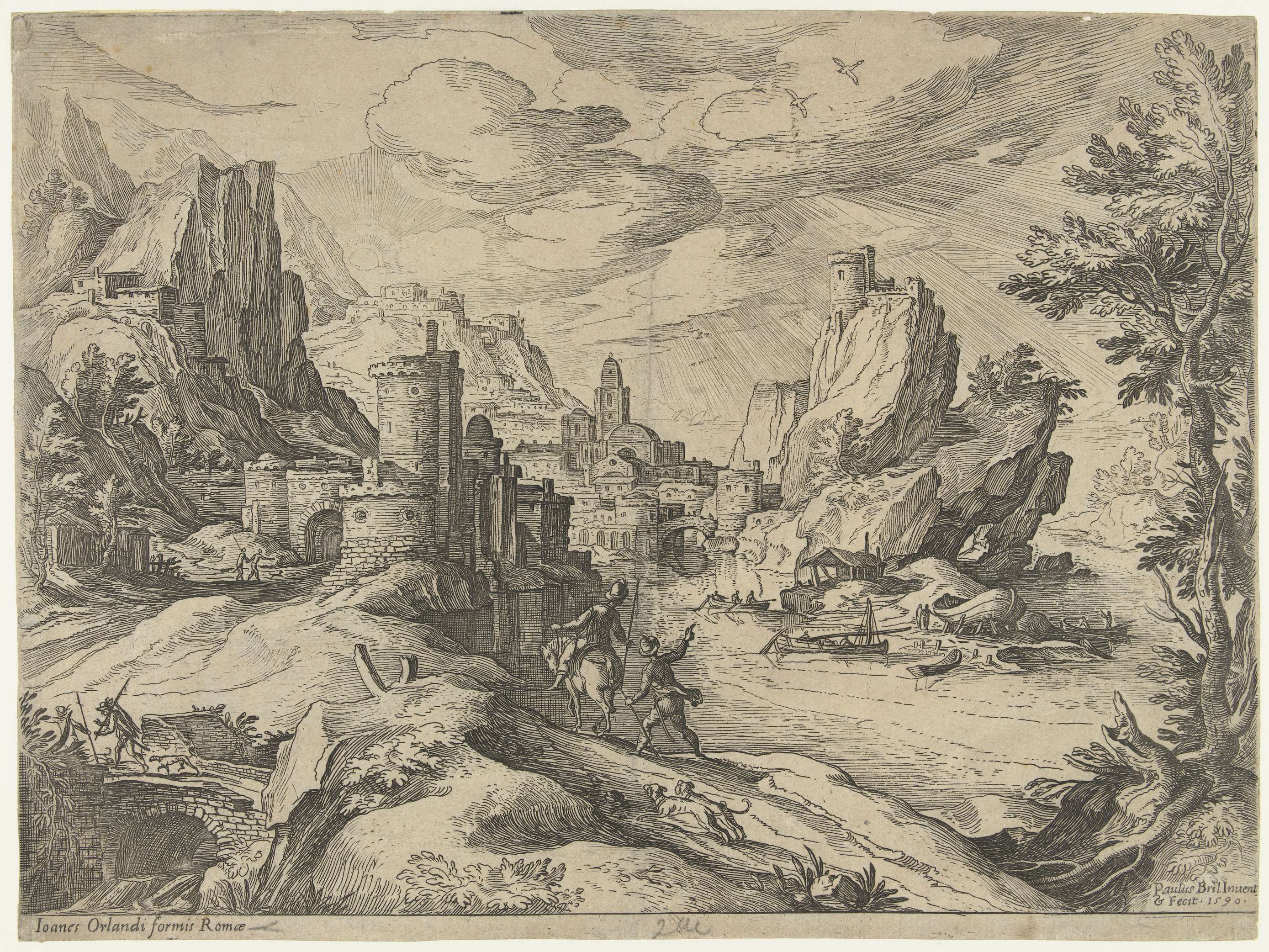 Rotskust in Campania met stad en reizigers, by Paul Bril, public domain