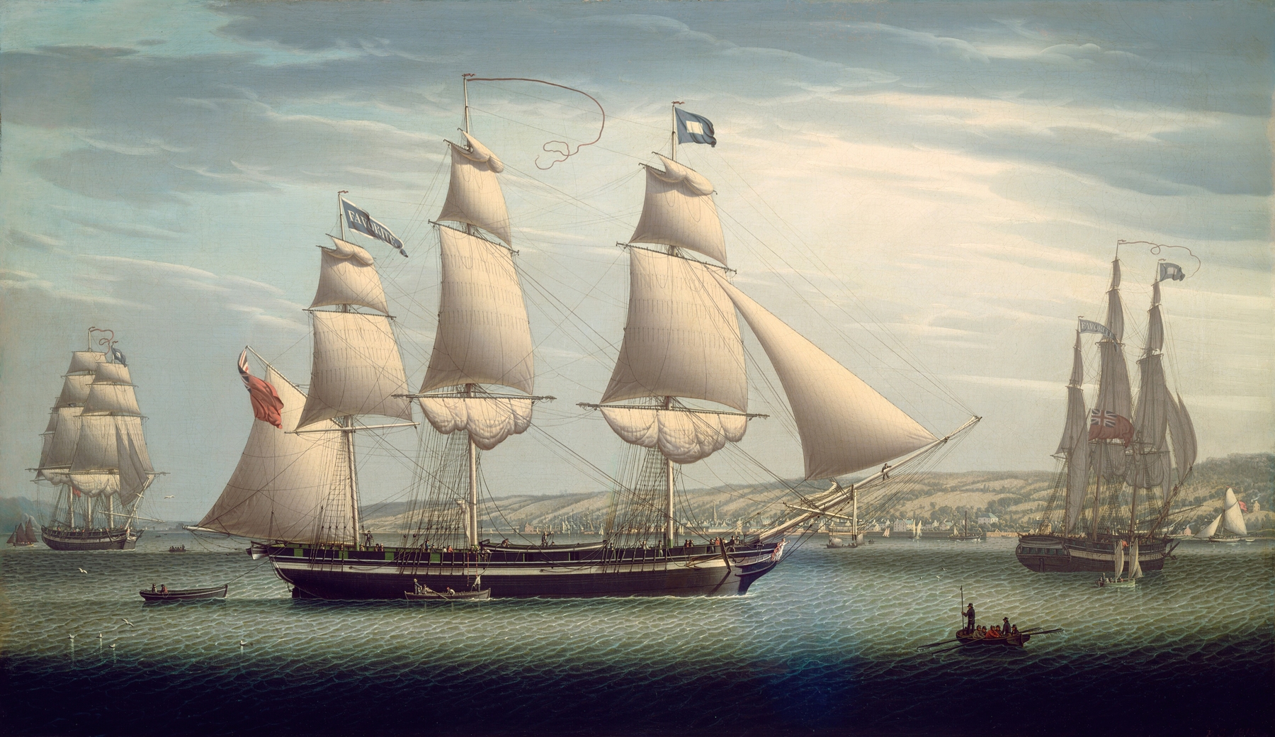 The Ship ‘Favorite’ Maneuvering Off Greenock, by Robert Salmon, public domain