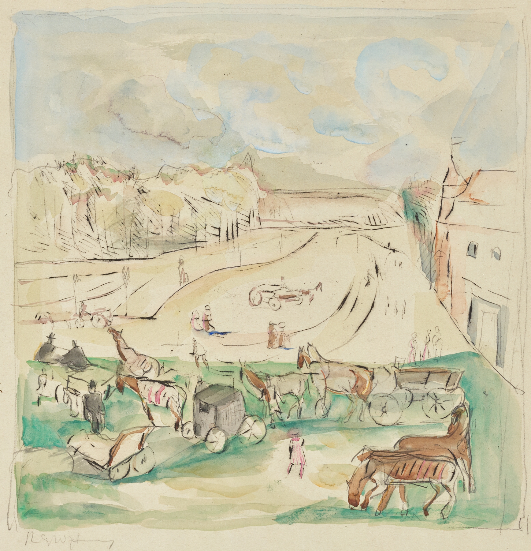 Skizze zur Grunewaldrennbahn, by Rudolf Grossmann, public domain