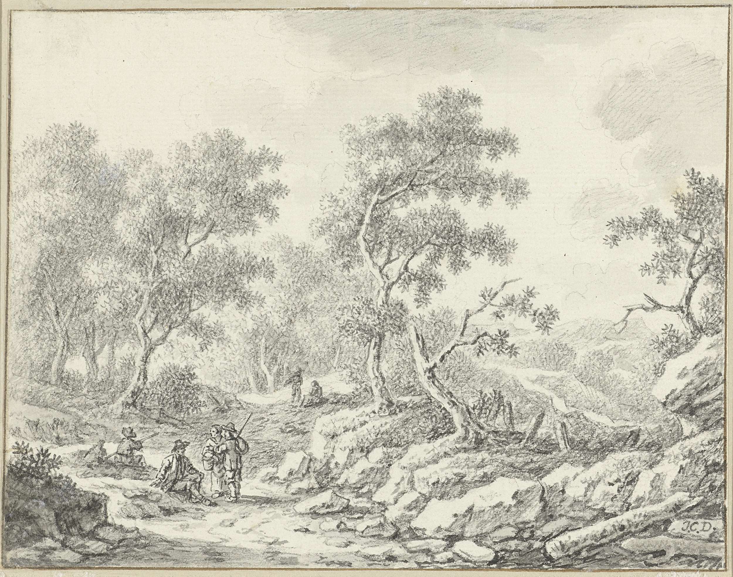 Genre scene with figures in a woodland landscape, oil painting by Johann Christoph Dietzsch.