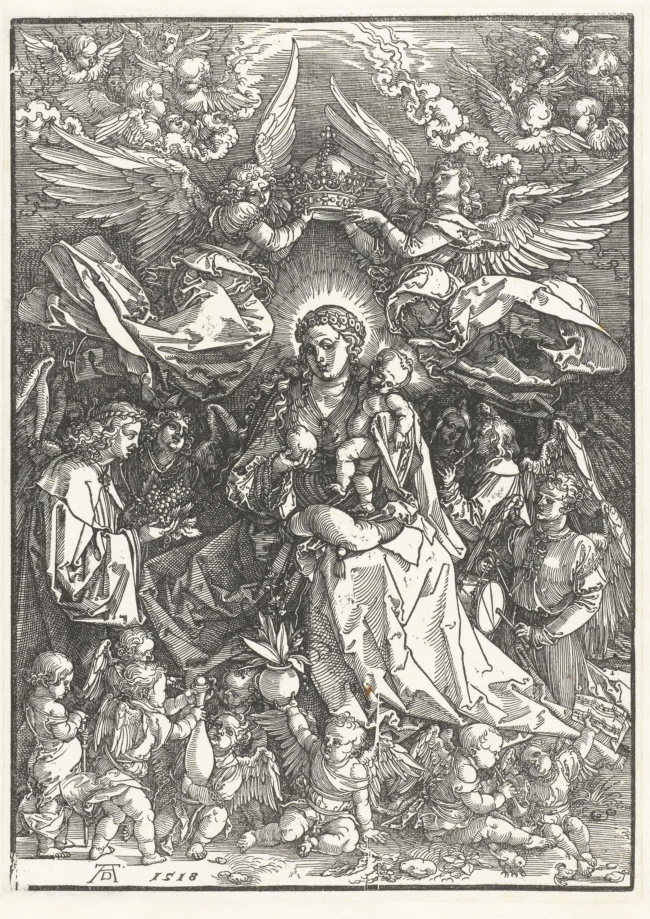 Religious scene with Virgin Mary and angels, paper by Albrecht Dürer