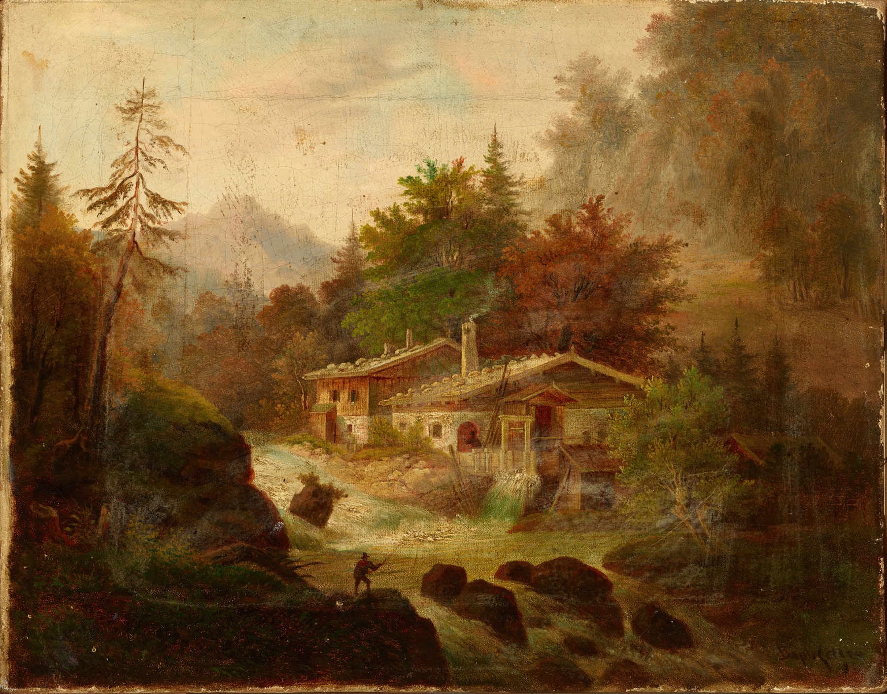 Mountain landscape oil painting by Johann Baptist Zeller