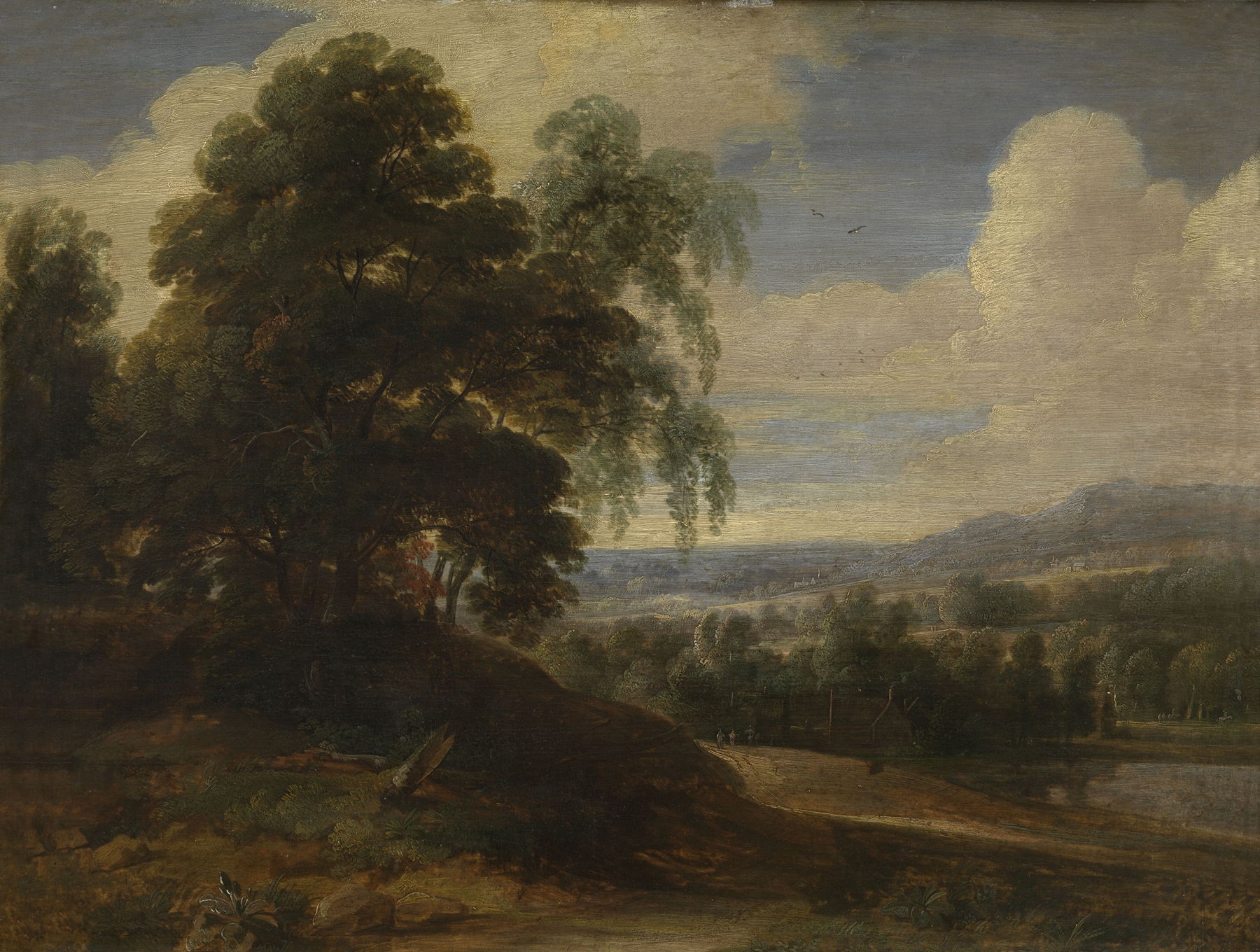 Landscape by Jacques d'Arthois, Dutch Golden Age, depicting lush greenery and a cerulean sky.