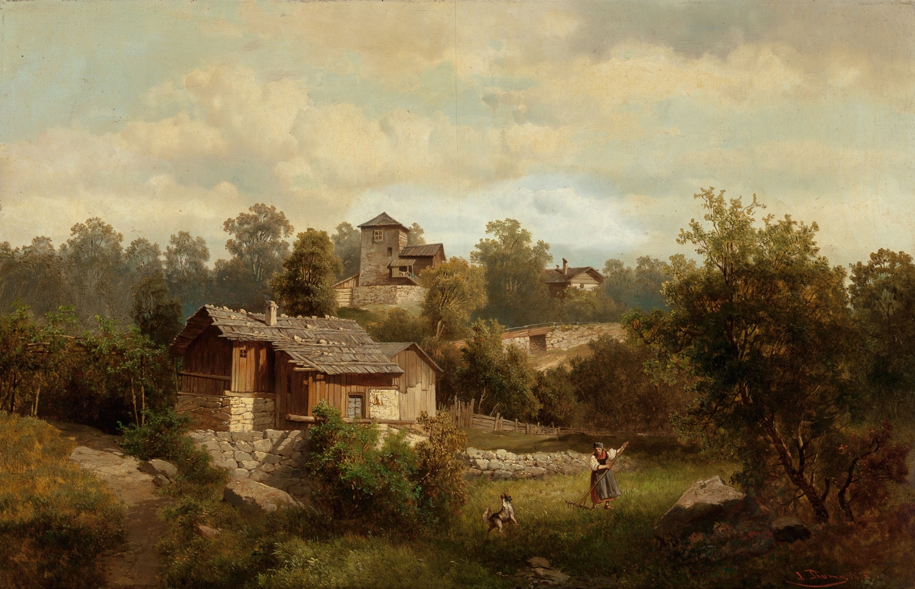 Alpine Landscape with Peasants, by Josef Thoma, public domain