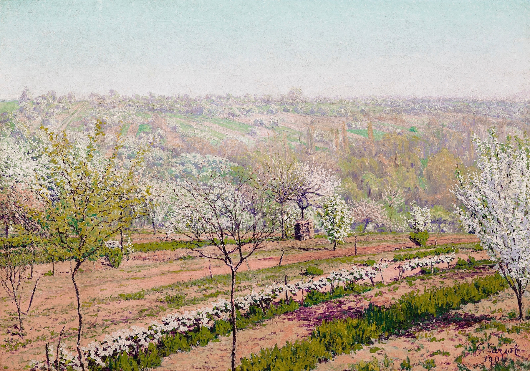 Landscape with blossoming fruit trees, oil on canvas by Gustave Cariot