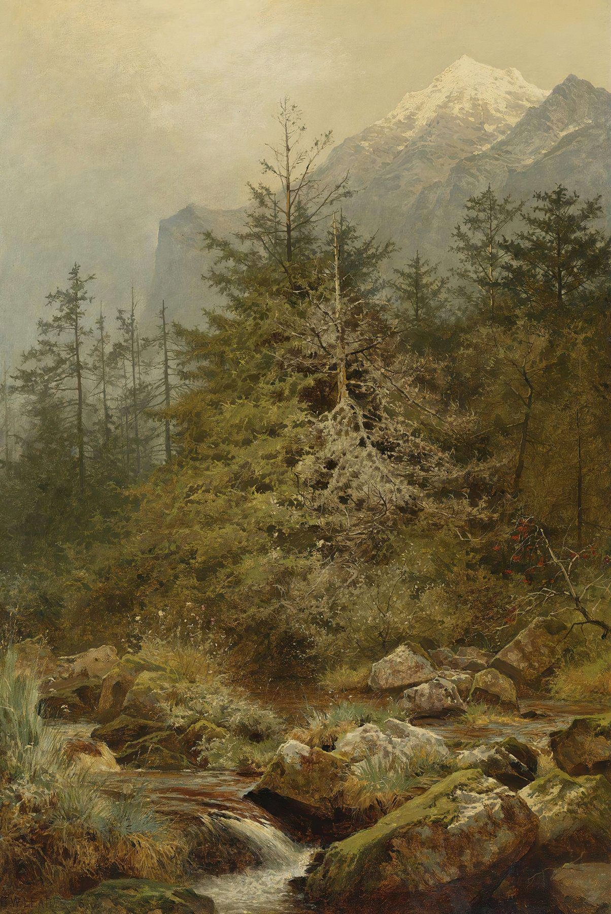 Landscape with a river and lush greenery, oil painting by Benjamin Williams Leader