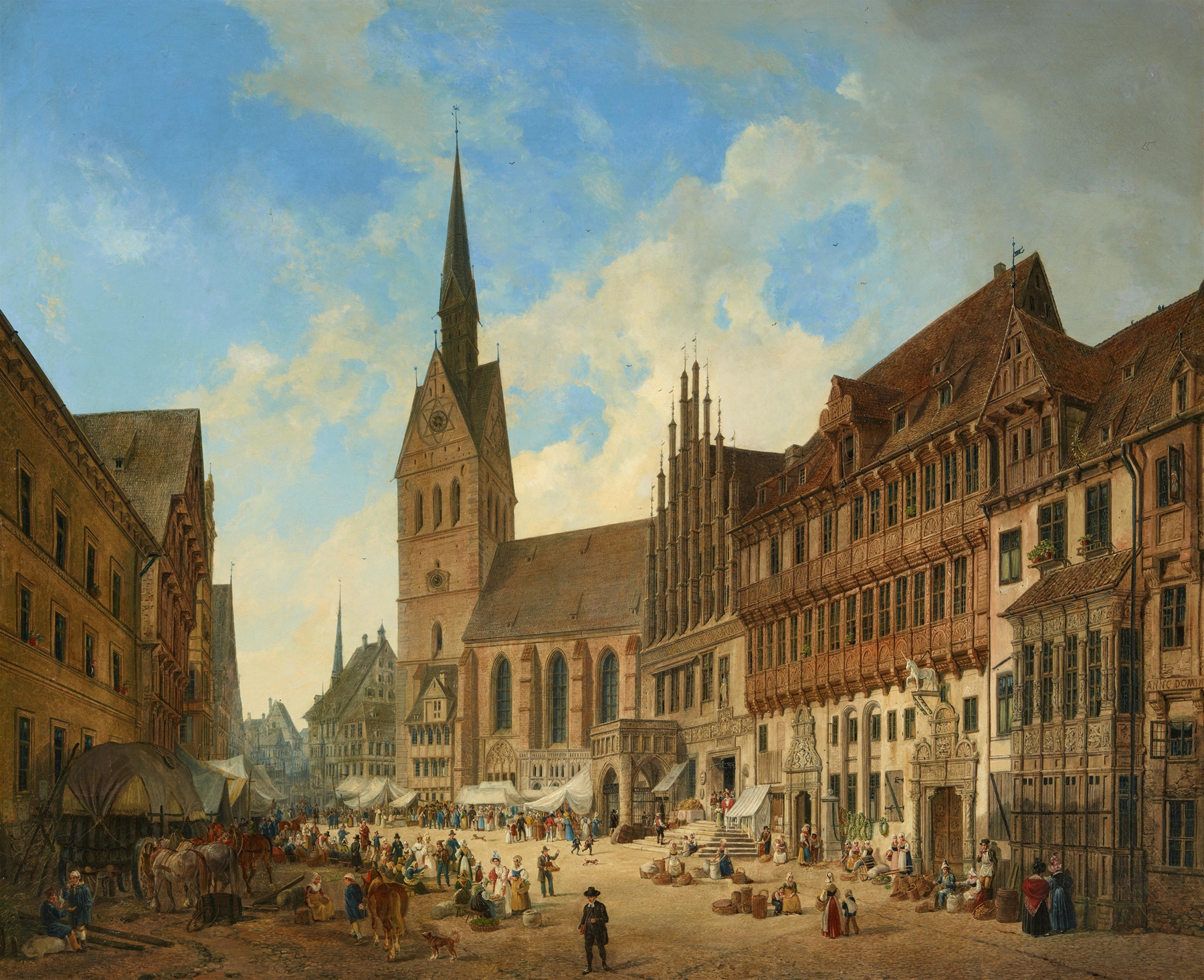 Blick durch die Köbelingerstraße auf die Marktkirche in Hannover by Domenico Quaglio the Younger, oil painting