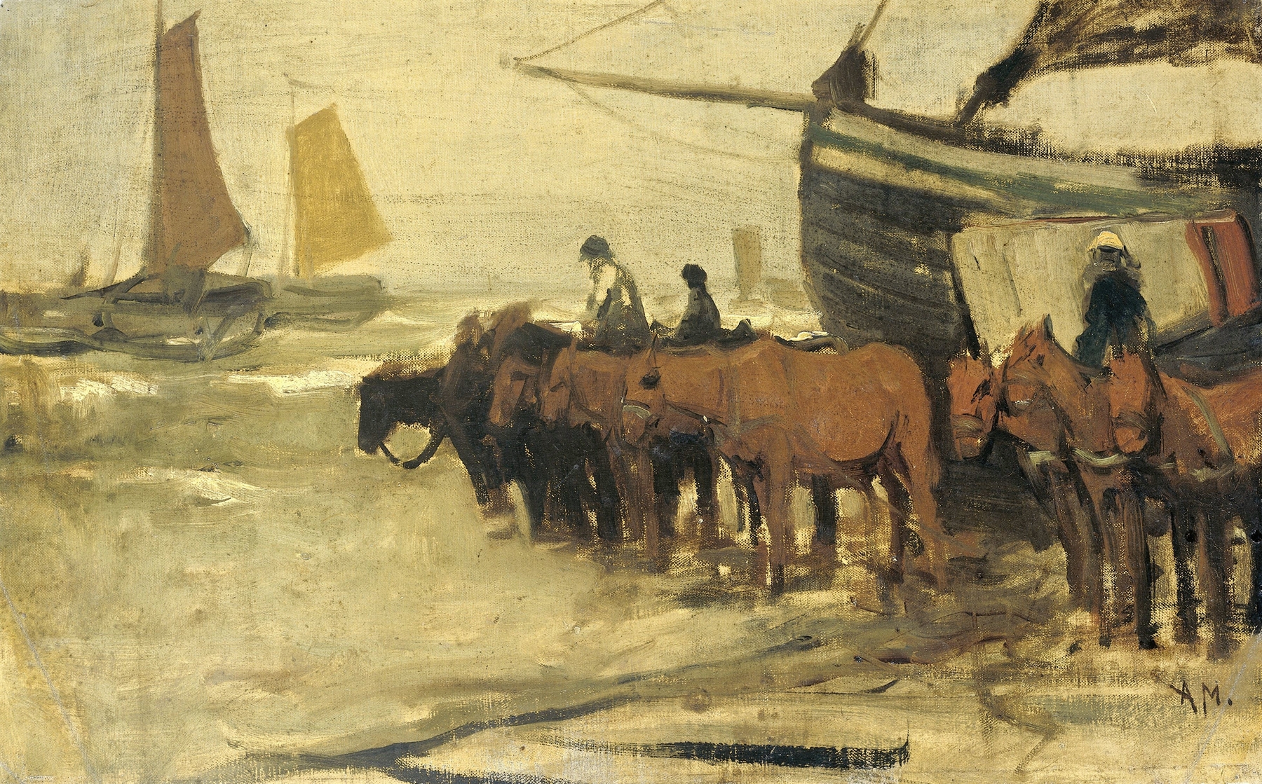 Het in zee brengen van een visserspink, by Anton Mauve, public domain