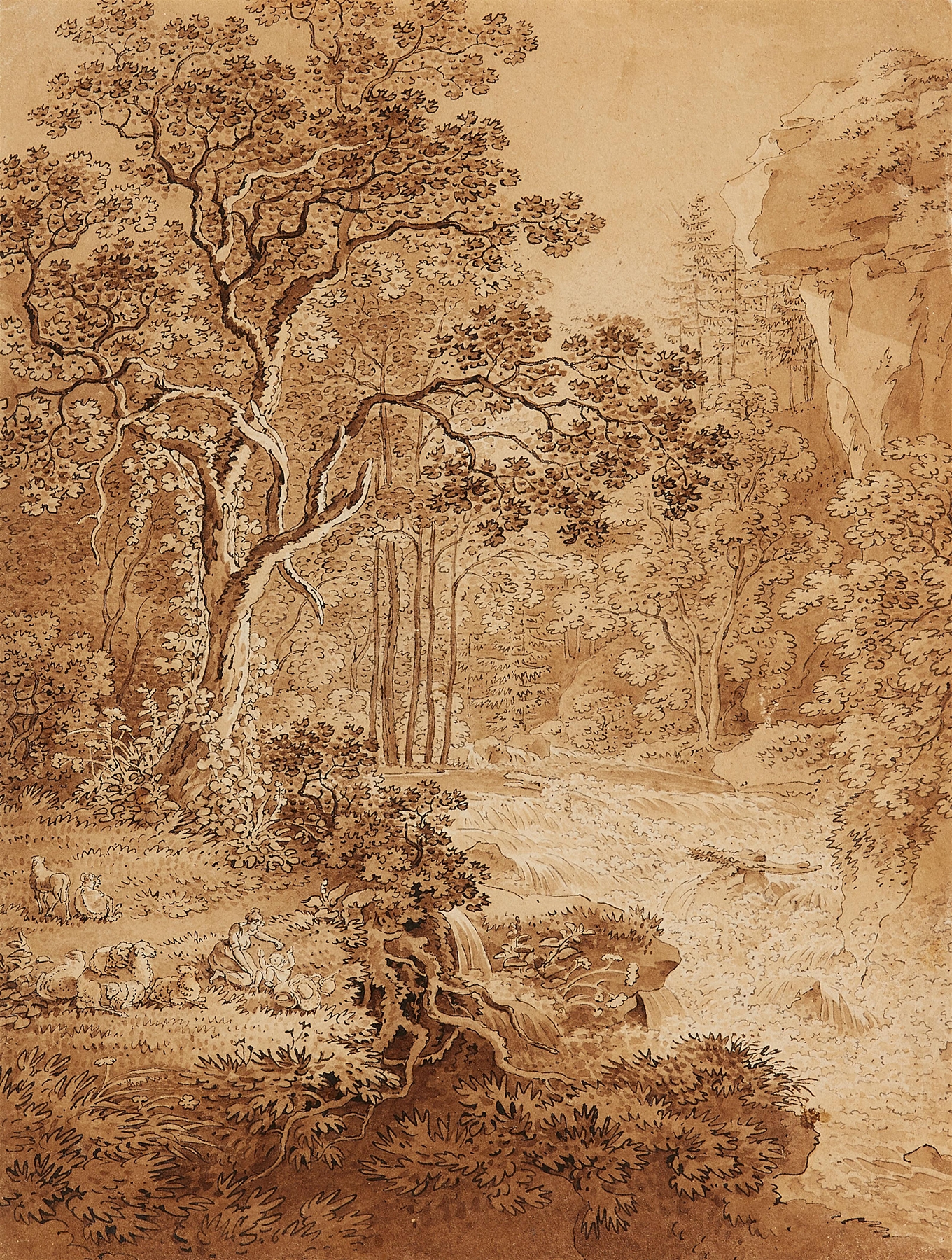 Landscape by Adrian Zingg, oil on canvas depicting gentle hills and dappled sunlight.