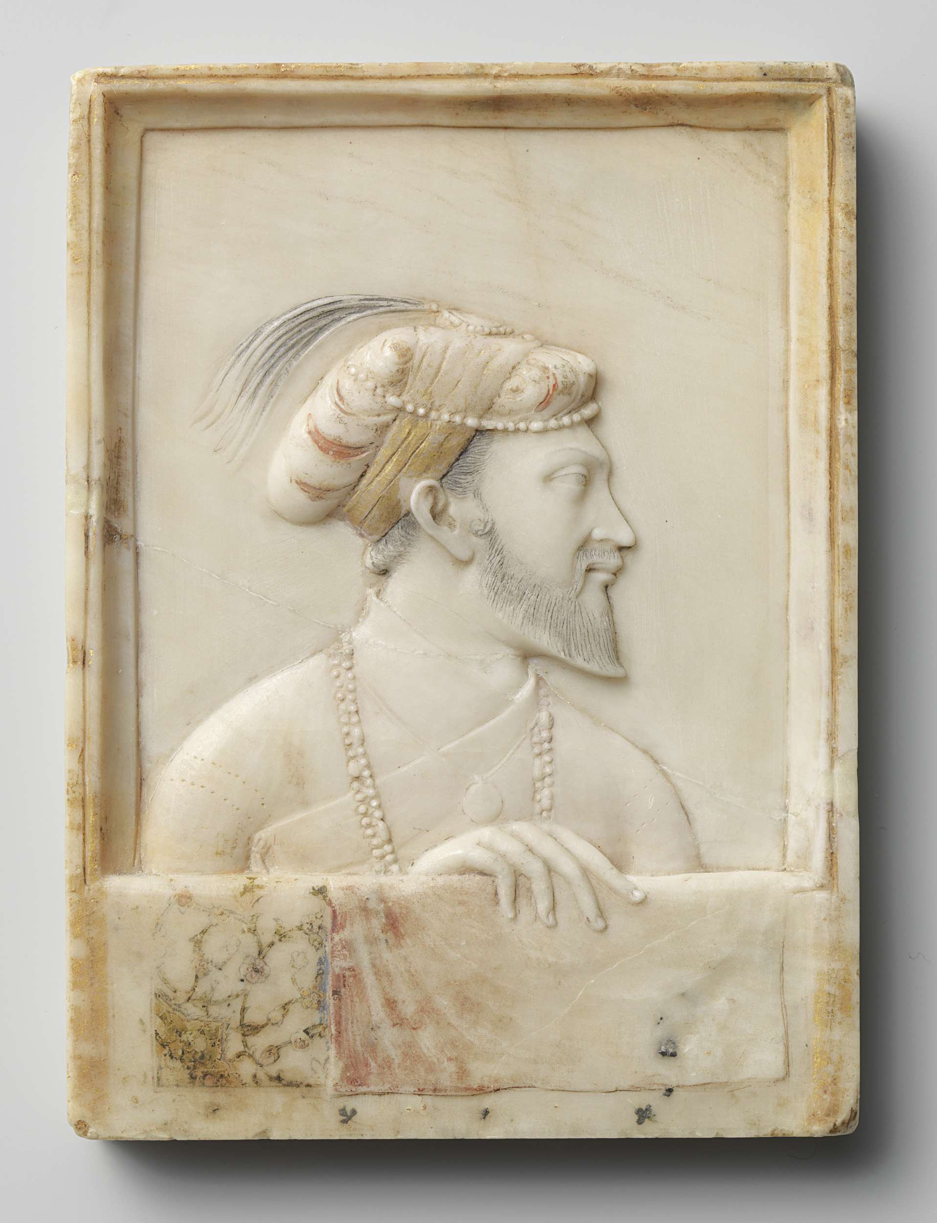 Relief of Shah Jahan at a window, alabaster, unknown artist