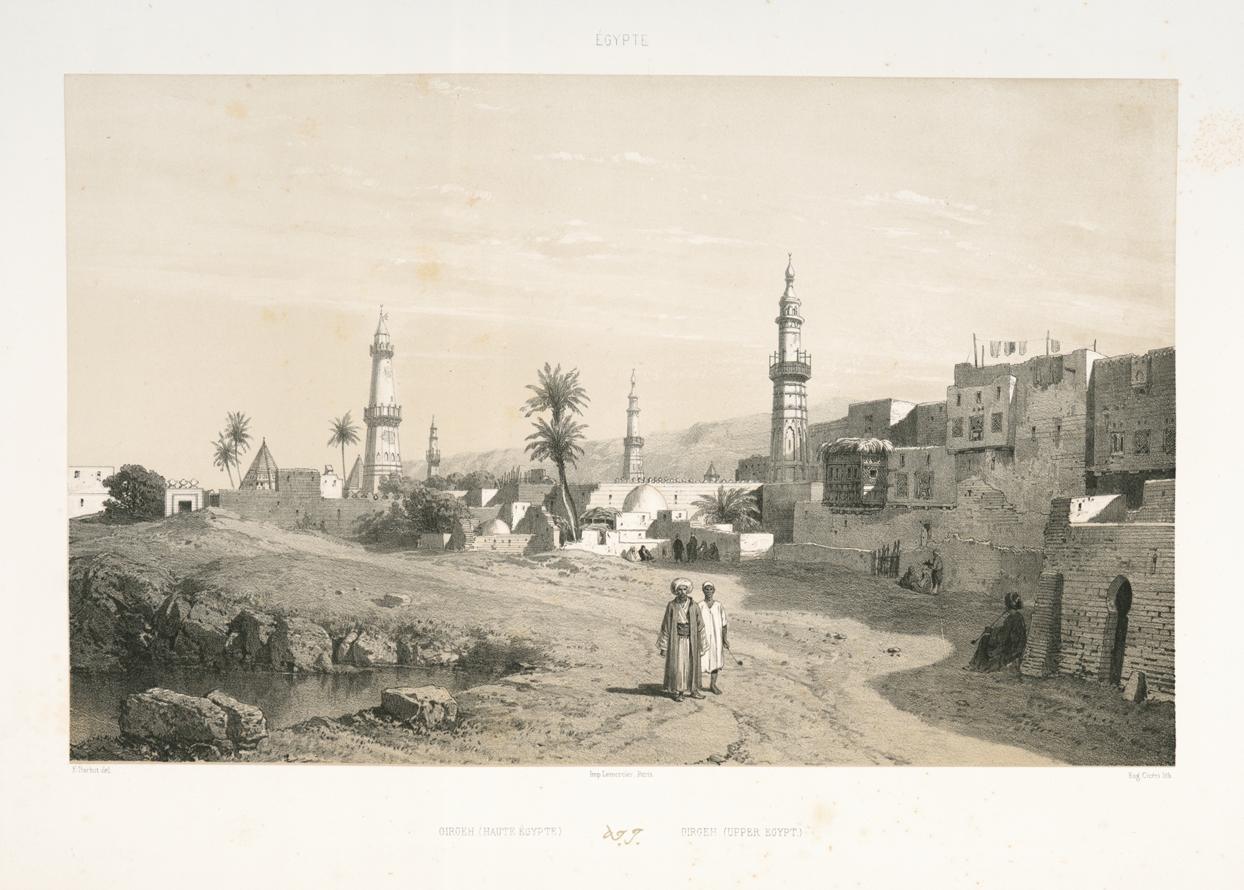 Girgeh (Haute Égypte) oil painting by Prosper Barbot depicting a serene Egyptian landscape.