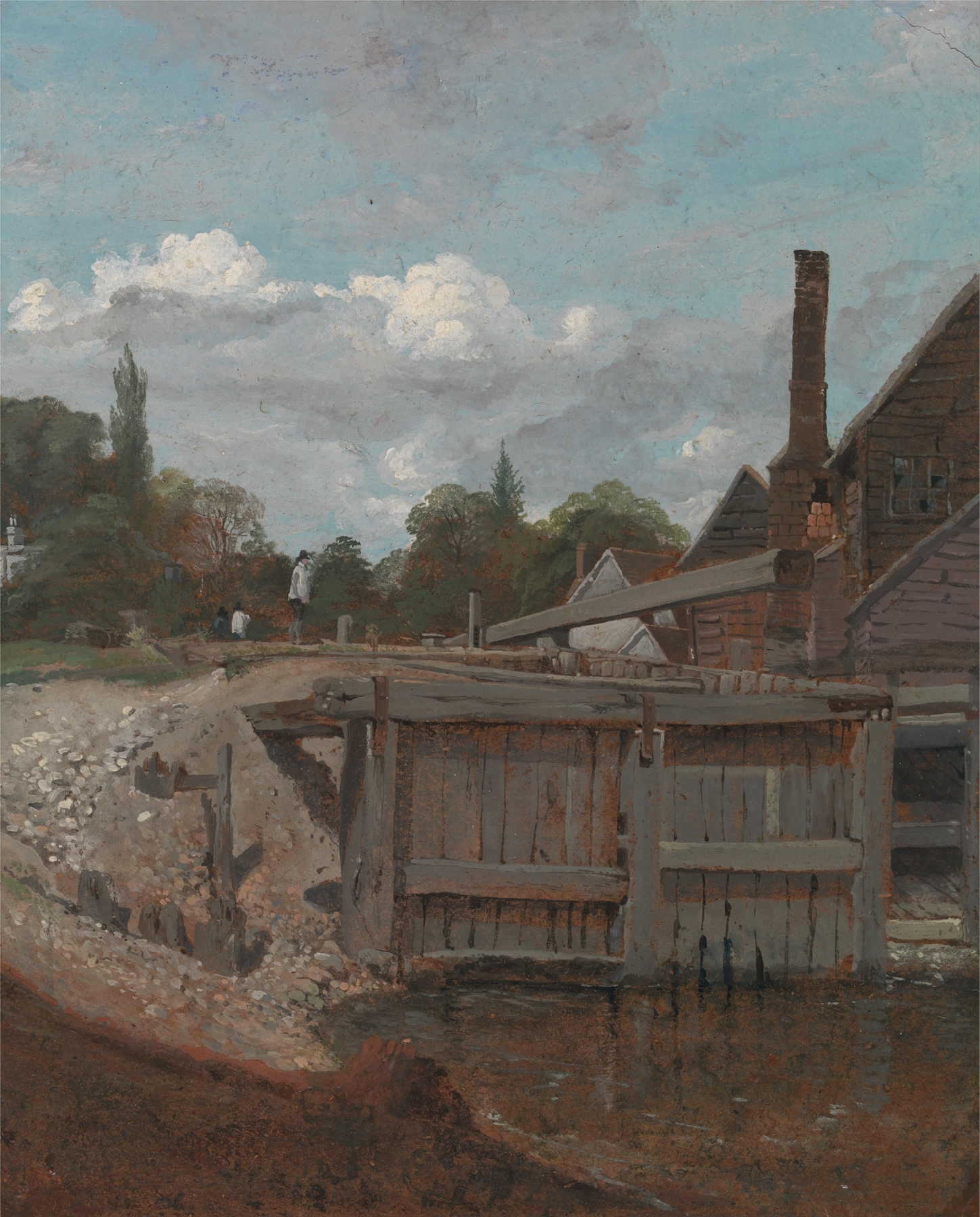 Lock gate landscape by William Mulready, oil on canvas