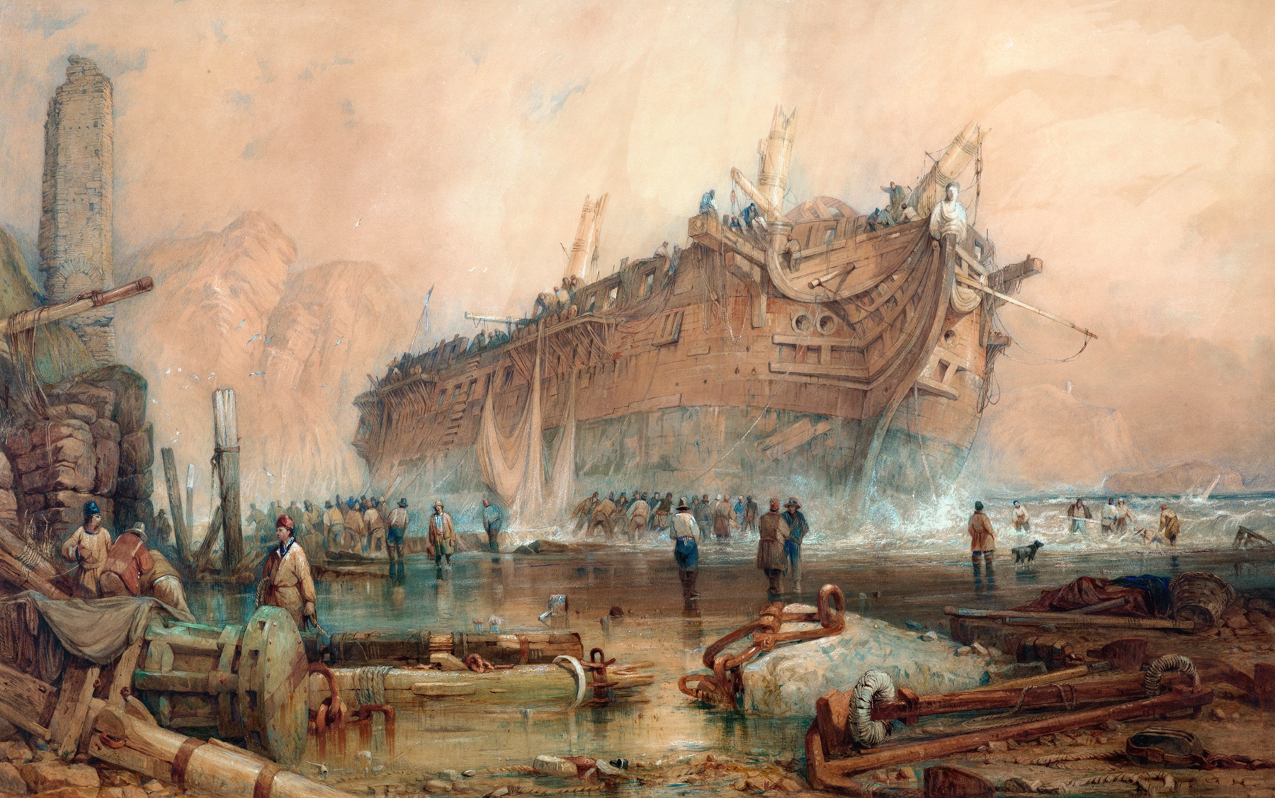 Wreck of an East Indiaman, by Samuel Prout, public domain