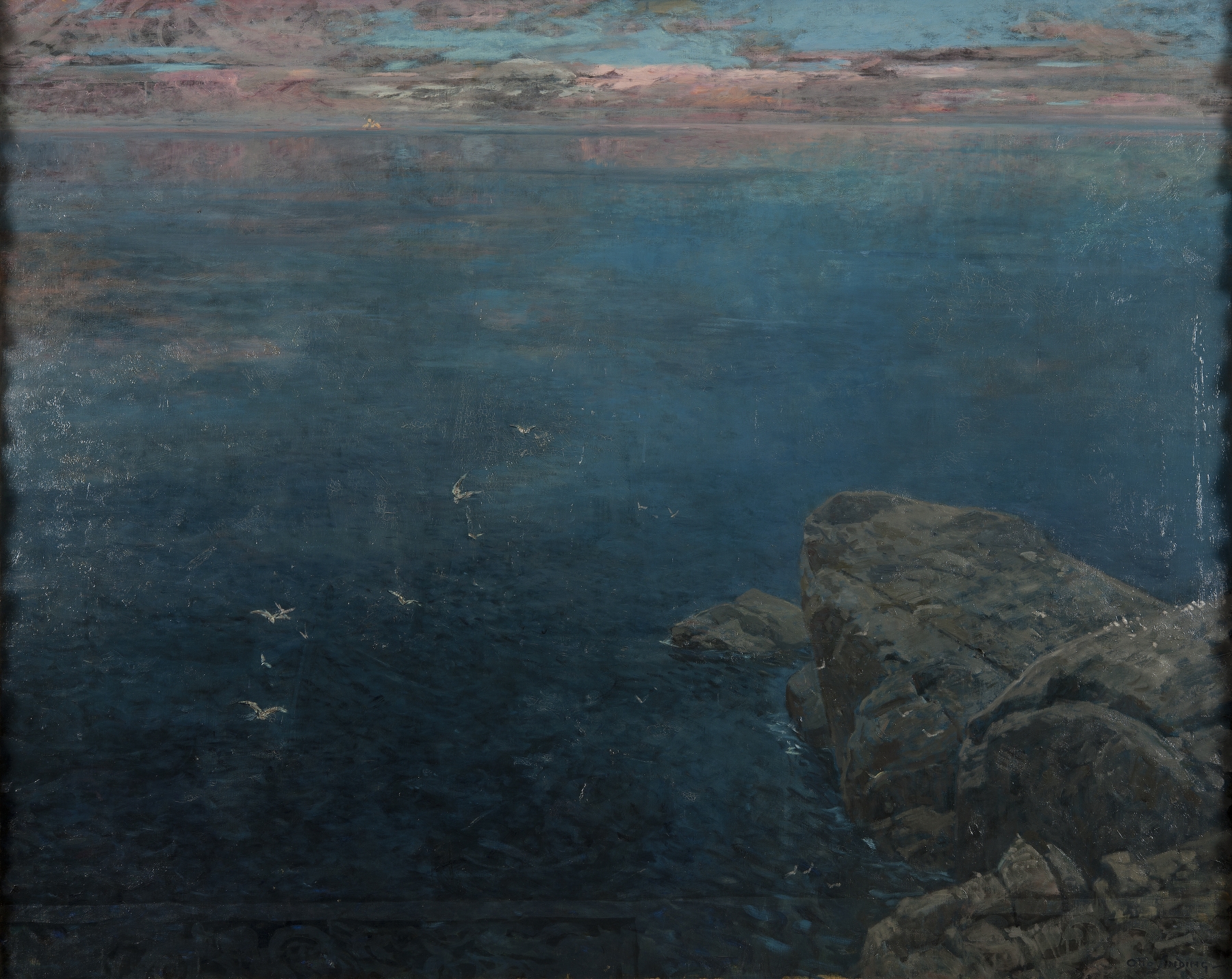 Marine scene with sea and sky by Otto Sinding, oil painting