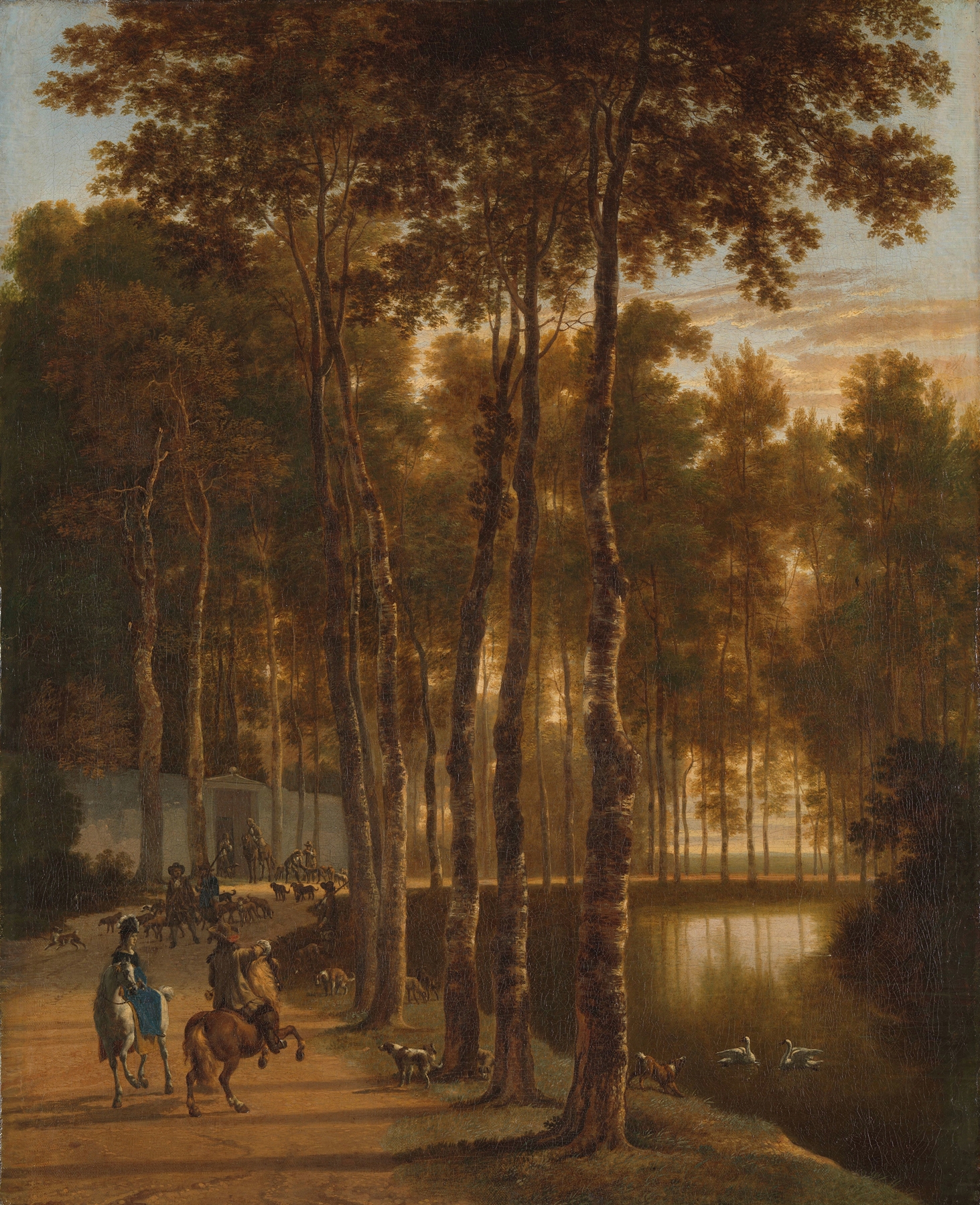 The Avenue of Birches by Jan Hackaert, oil on canvas depicting birch trees and a forest canopy.