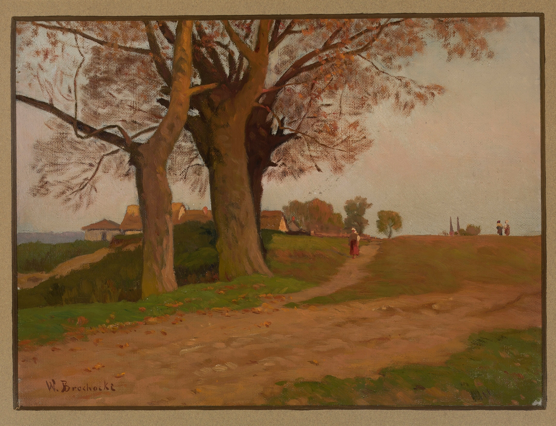 Landscape by Walery Brochocki, oil painting depicting gentle hills and earthy tones