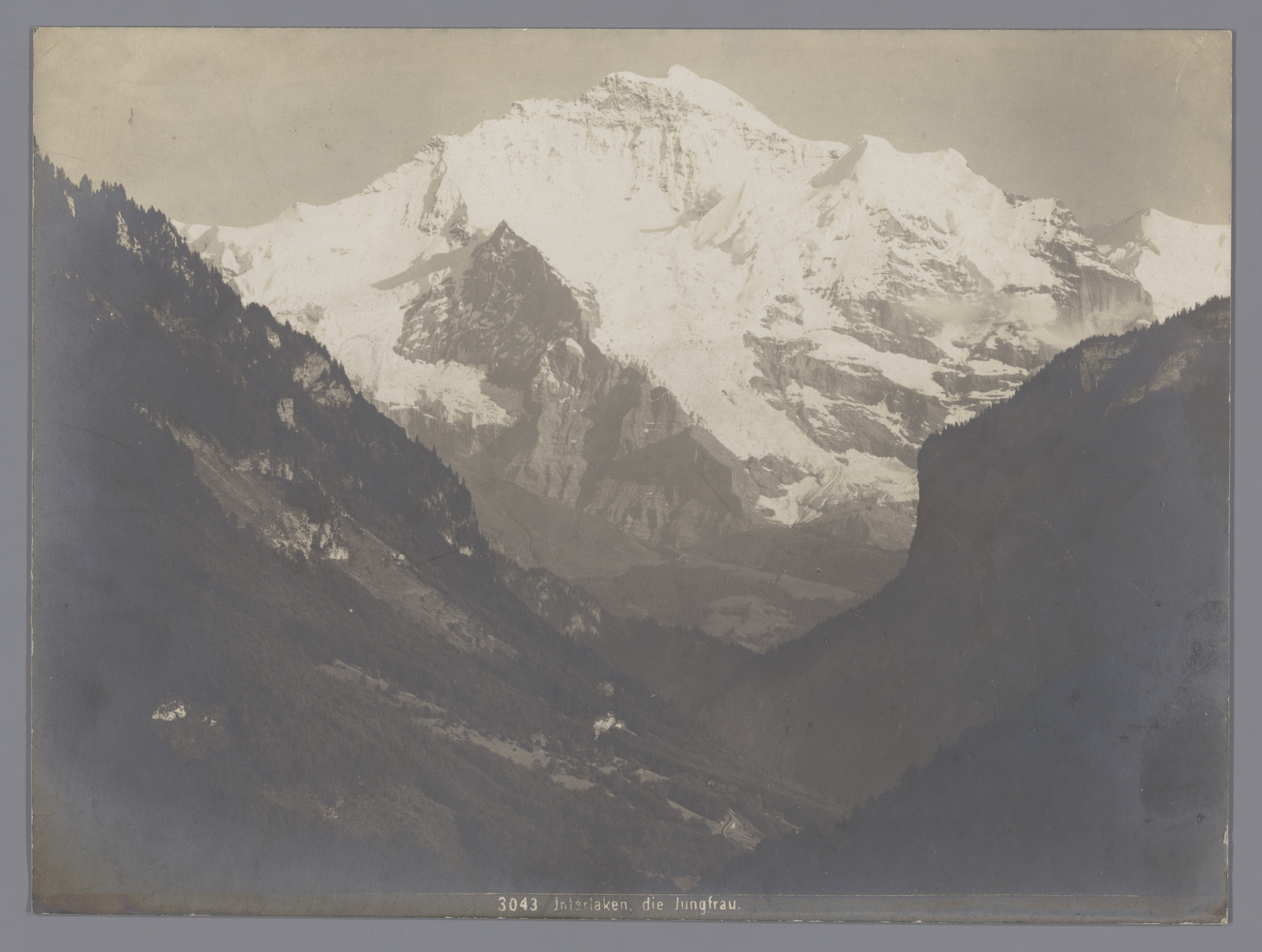 Gelatin silver print of Gezicht op de Jungfrau by Gebrüder Wehrli, depicting a serene Swiss landscape with mountains.