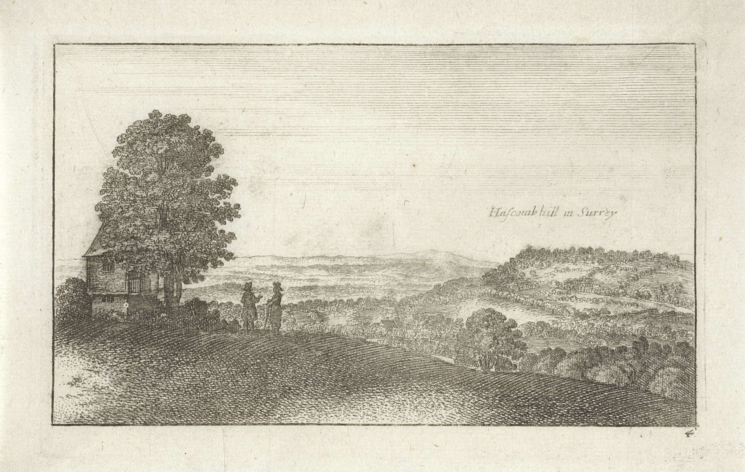 Landschap met gezicht op Hascombe Hill, etching by Wenceslaus Hollar