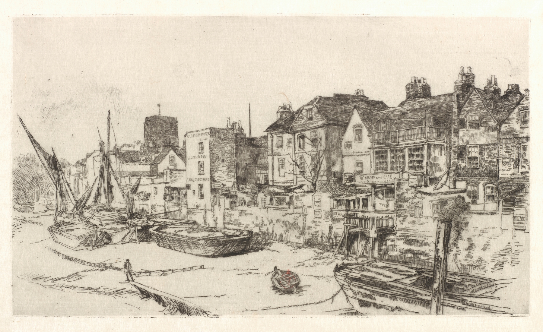 Etching by James Abbott McNeill Whistler featuring intertwined figures in soft light.