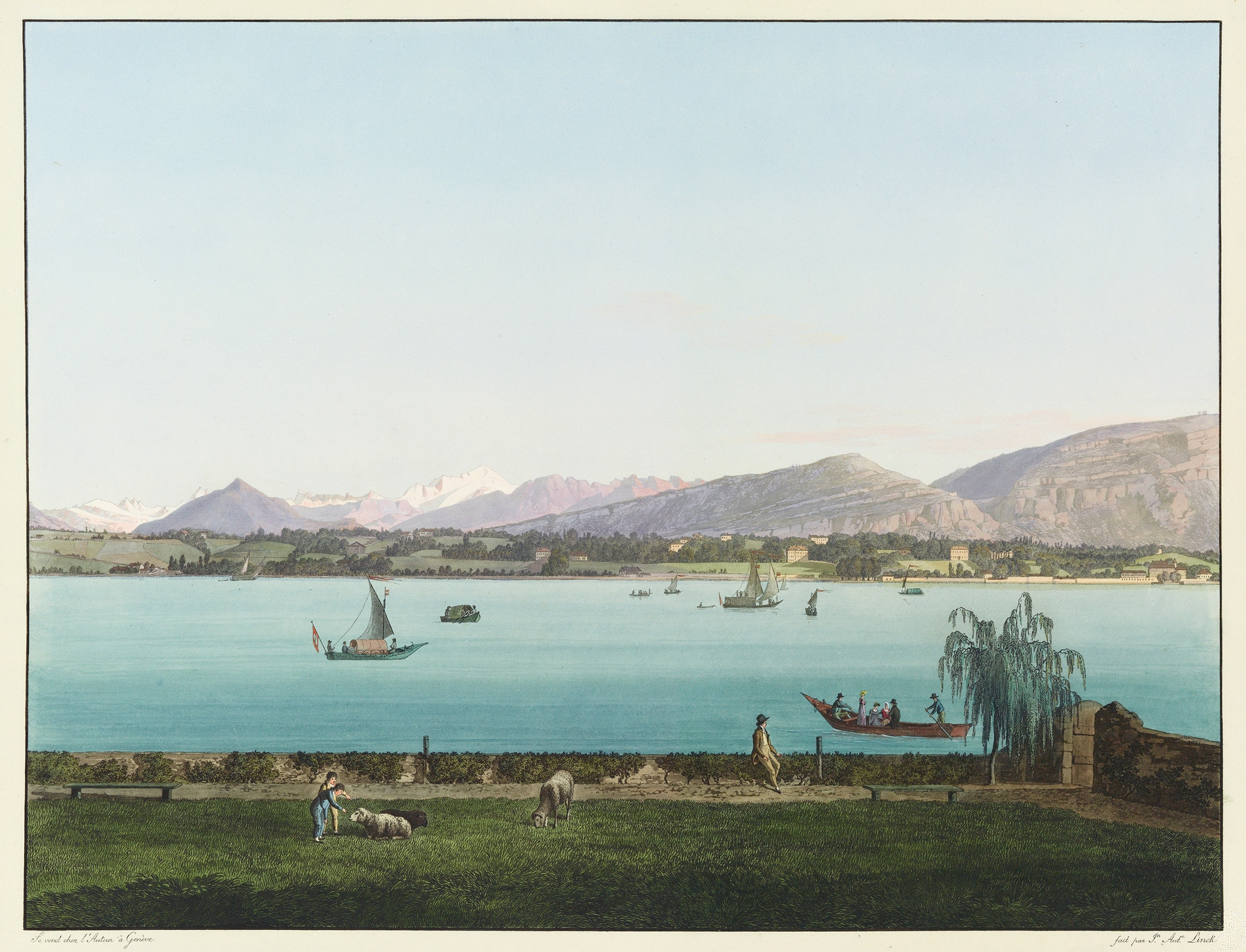 Vue du Mont-Blanc by Jean-Antoine Linck, oil on canvas depicting mountains and sky.