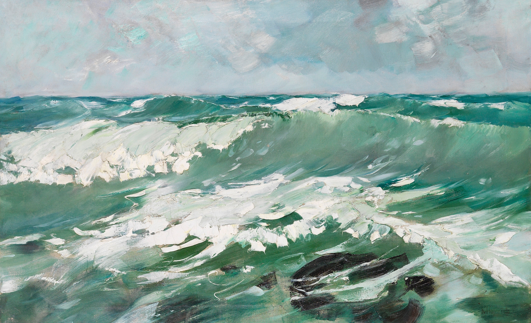 Turbulent waves in oil painting by Karl Hagemeister