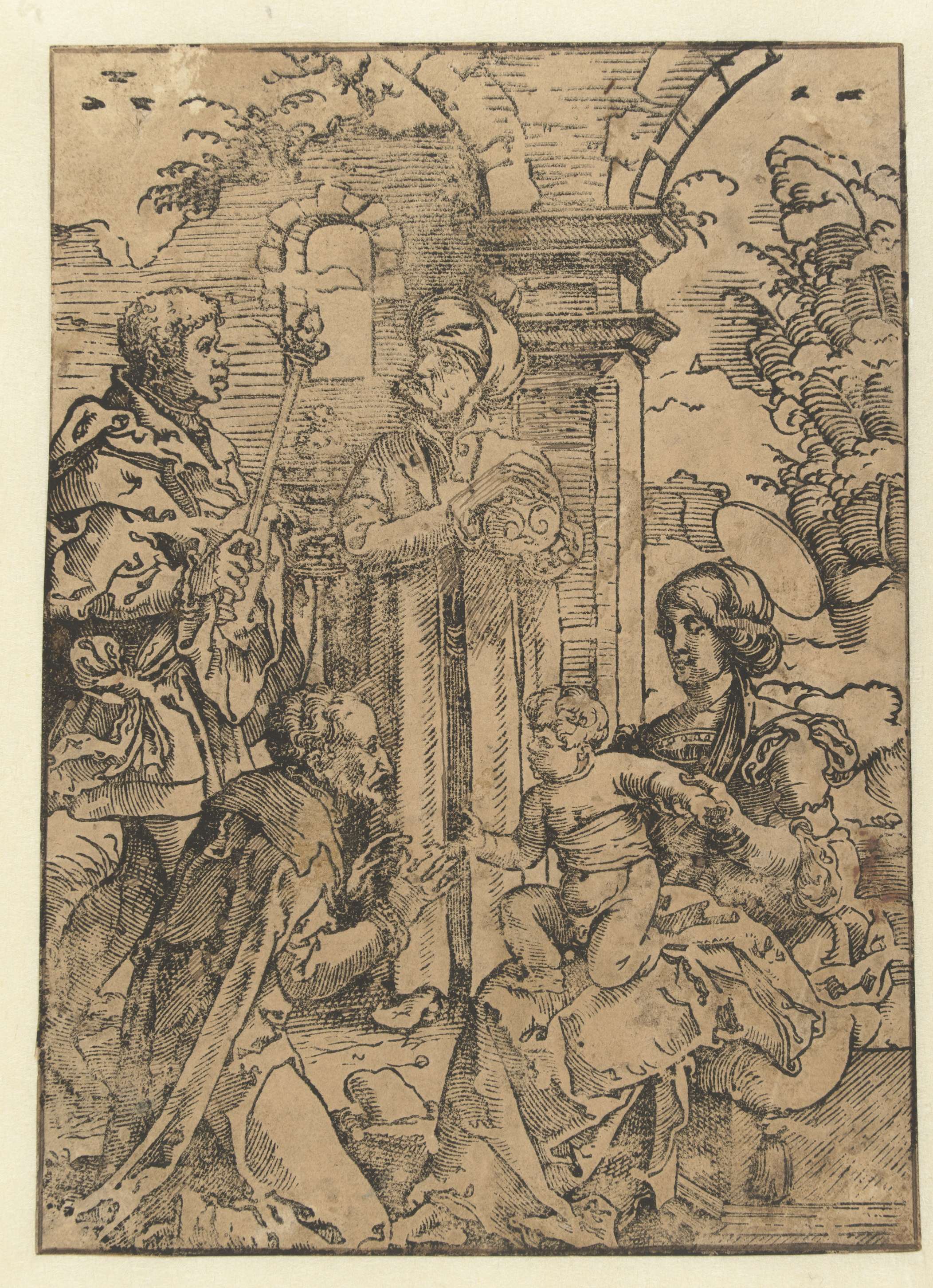 Religious scene depicting three kings adoring the Holy Child, oil painting by Jan Swart van Groningen