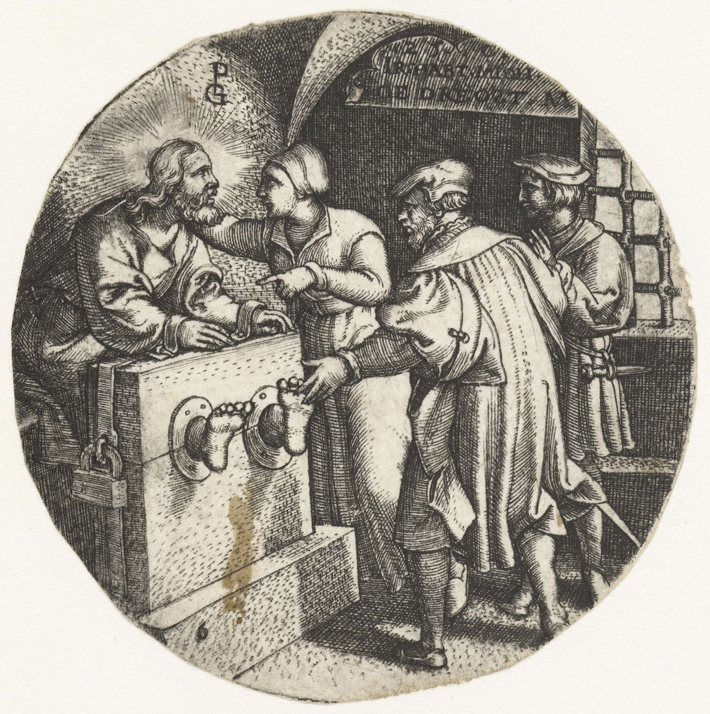 Engraving by Georg Pencz depicting Christ in prison with a gentle gaze.