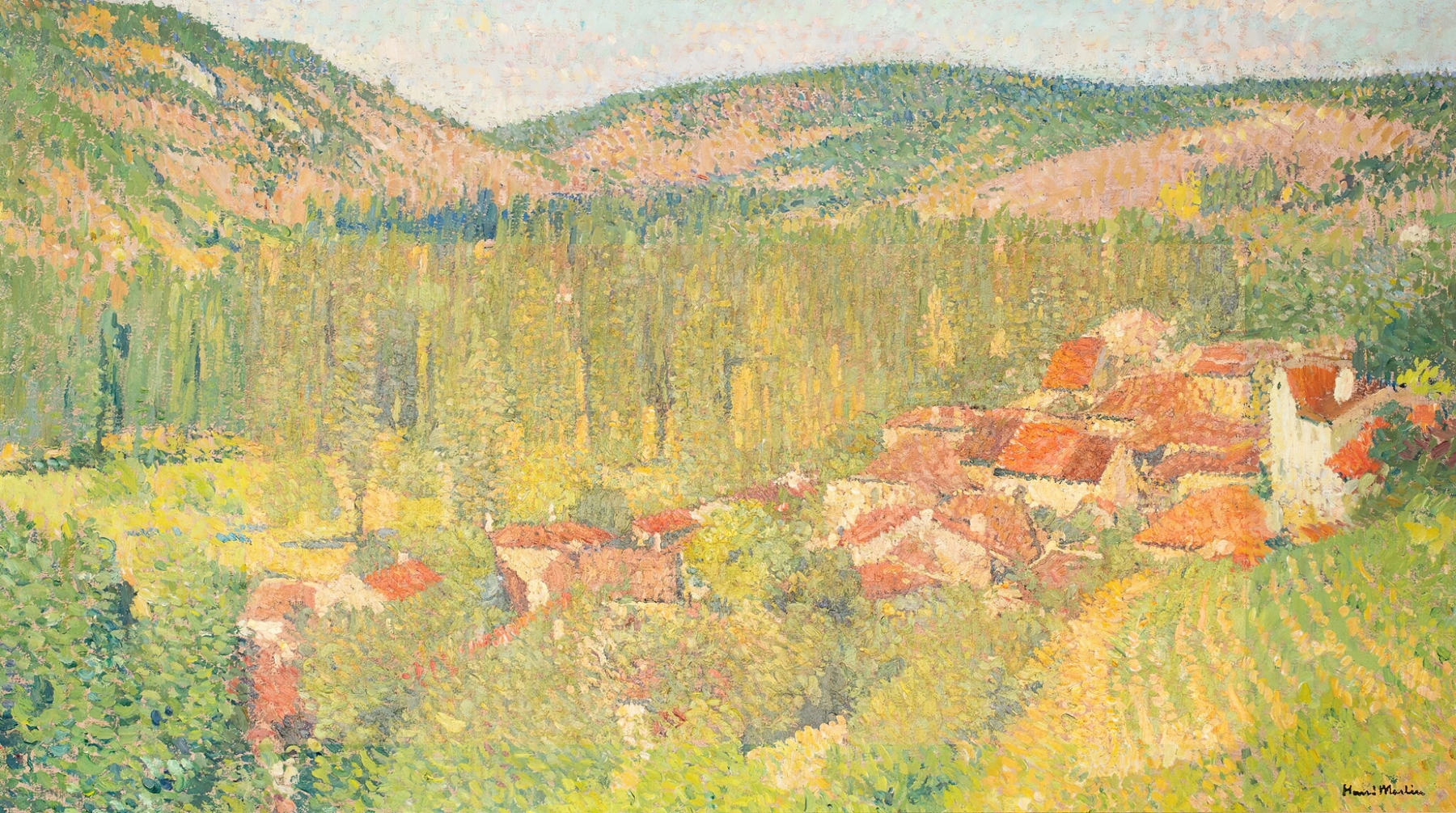 Vue de Labastide-du-Vert by Henri Martin, oil on canvas depicting a tranquil countryside landscape.