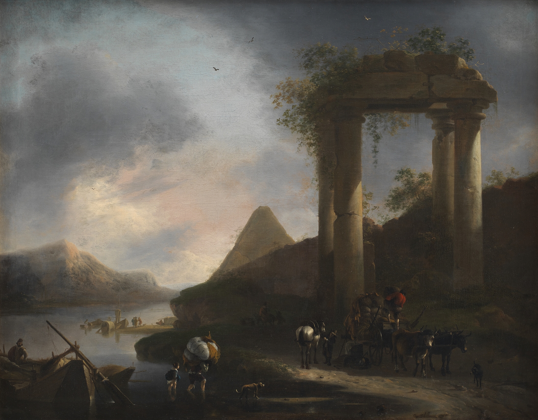 Italian Landscape with Classical Ruins, oil on canvas by Willem Schellinks