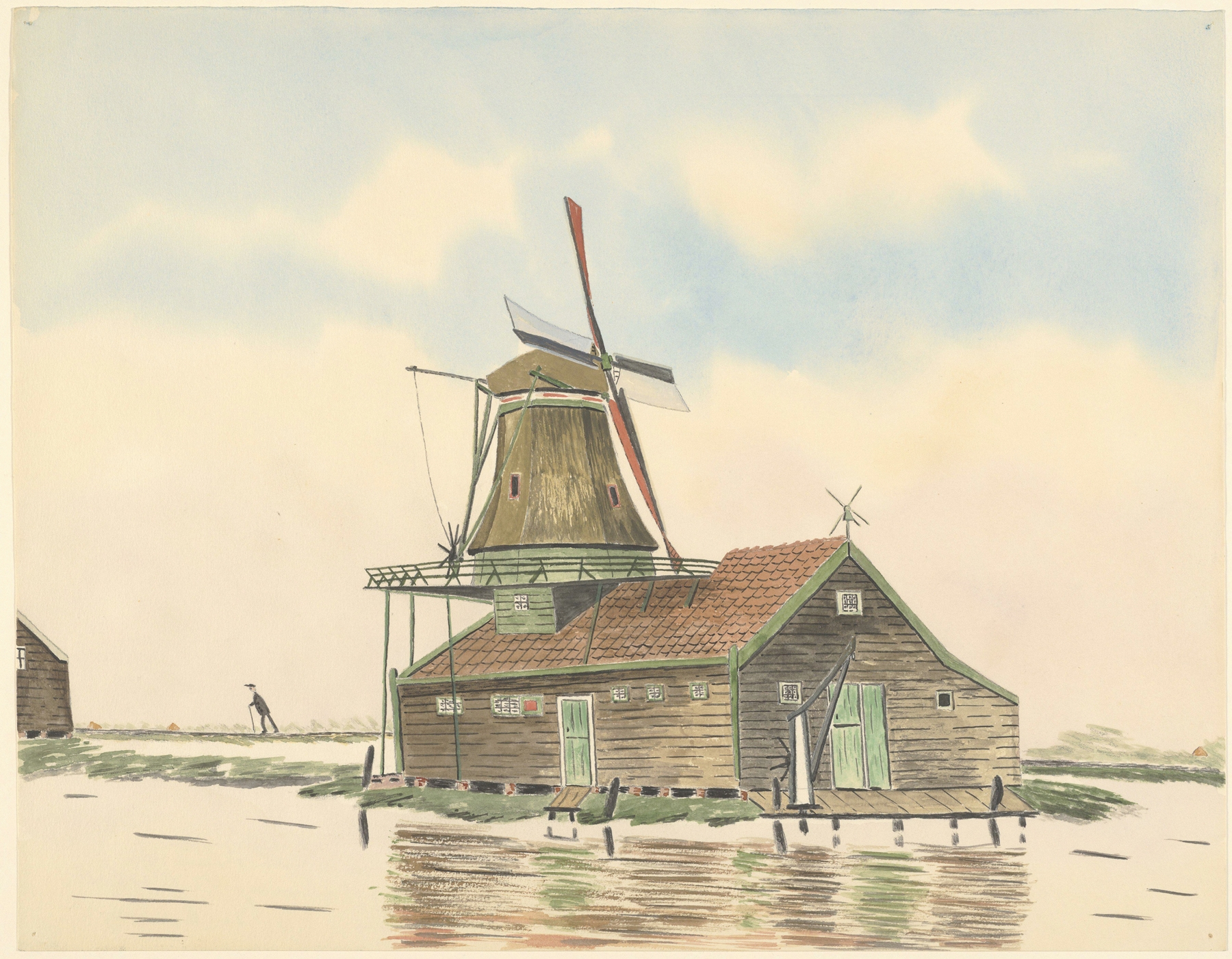 Oil painting by Johannes Nicolaas Eijman featuring a windmill and fields