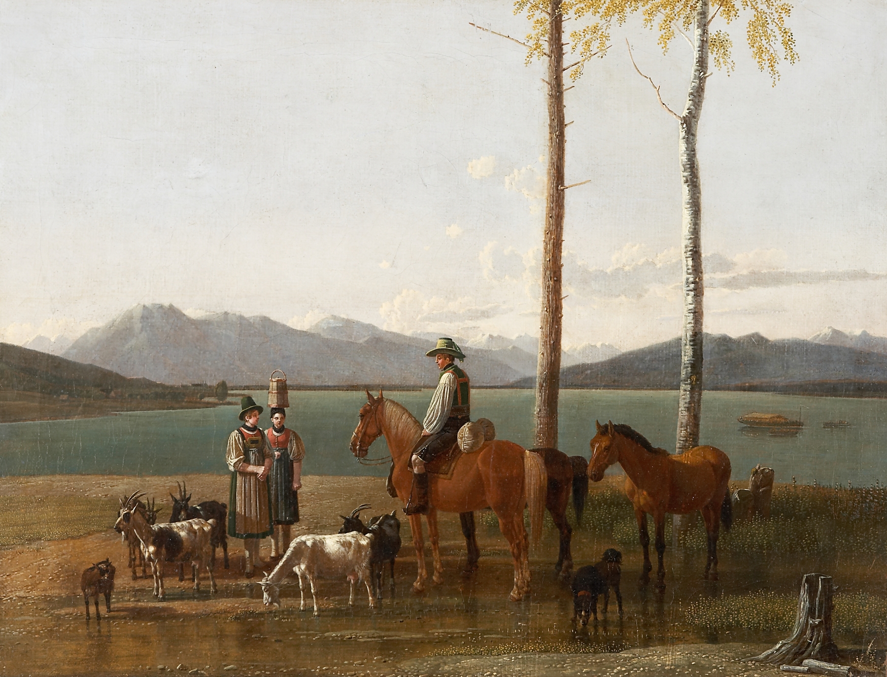 Morning at the Tegernsee, oil on canvas by Wilhelm von Kobell, depicting a tranquil lake and mountains.