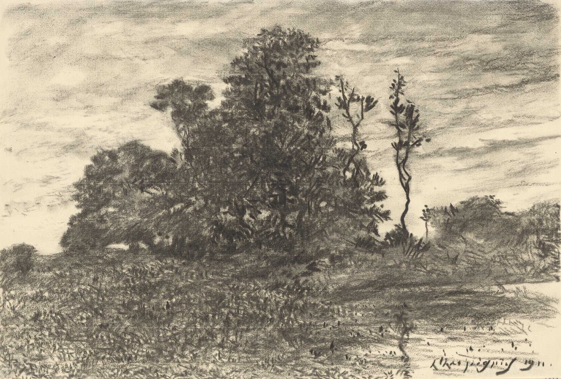The Pond at Les Luneaux, Allier, by Henri-Joseph Harpignies, public domain