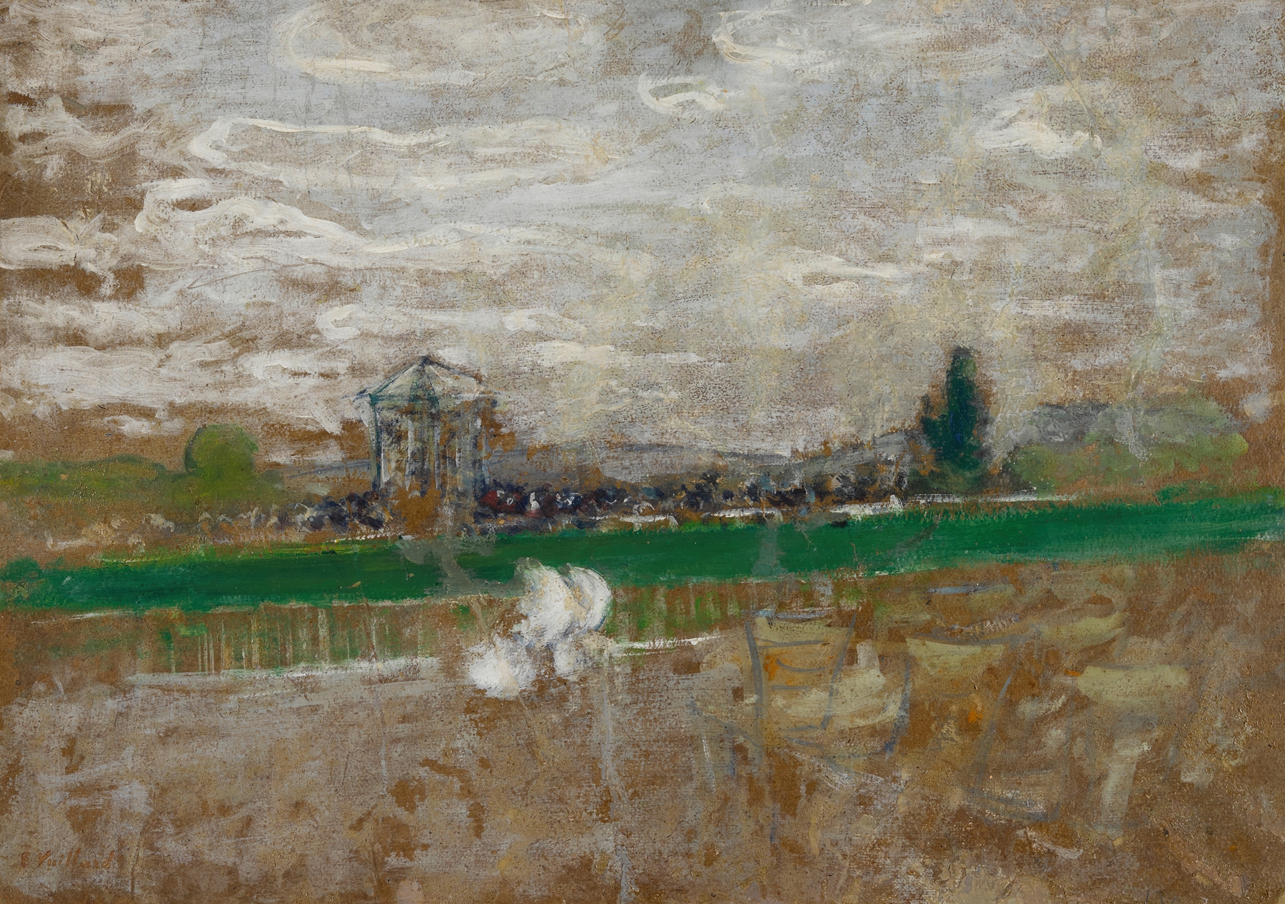 Champ de Course by Édouard Vuillard, oil on canvas depicting a lively racecourse with spectators.