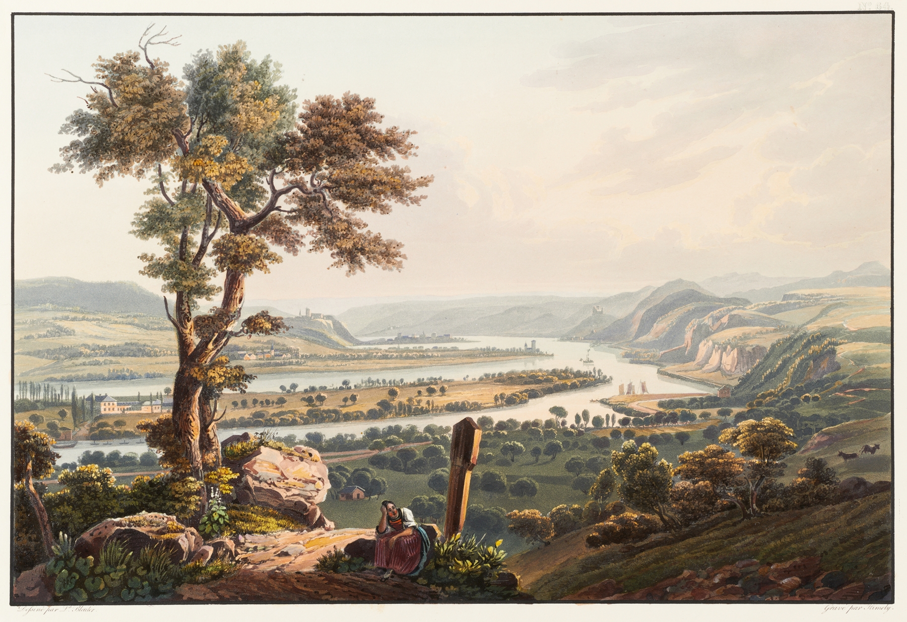 Landscape with a river and mountains by Johann Ludwig Bleuler, medium unknown.