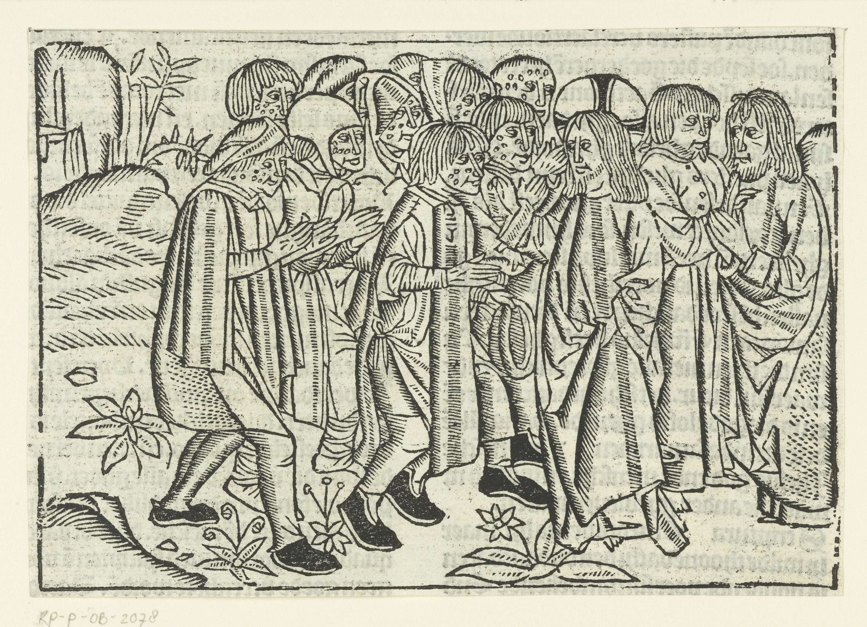 Religious scene of Christ healing figures, paper by Master of Delft