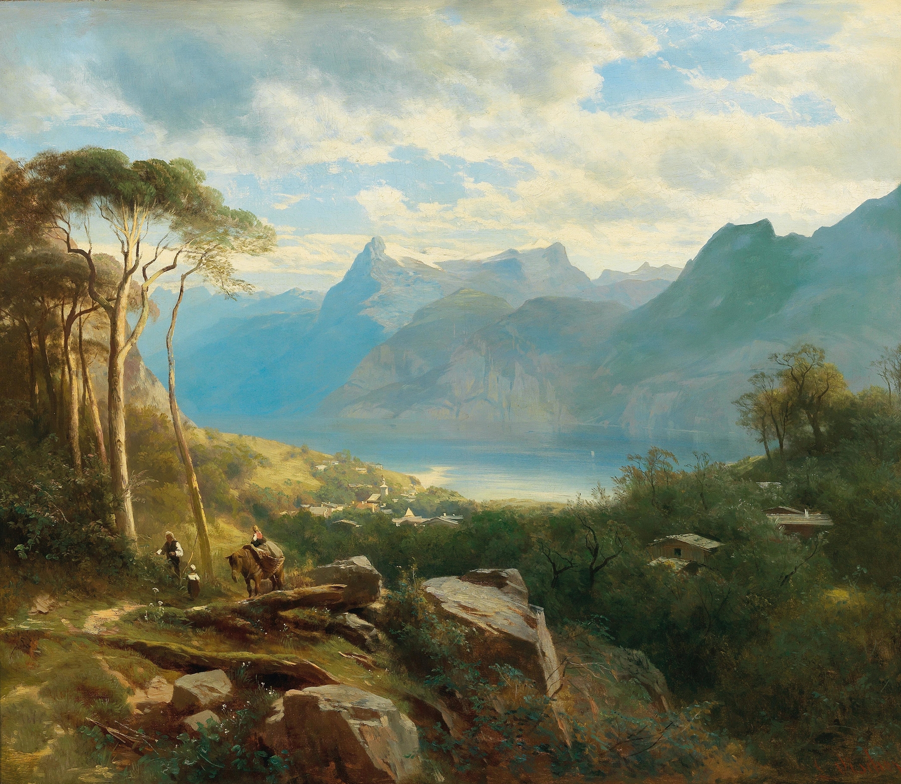 Lake Lucerne landscape with reflections, oil painting by Leopold Heinrich Vöscher