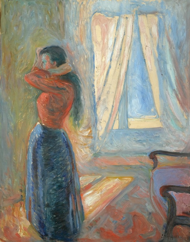A woman gazes into a mirror, reflecting on her inner self.