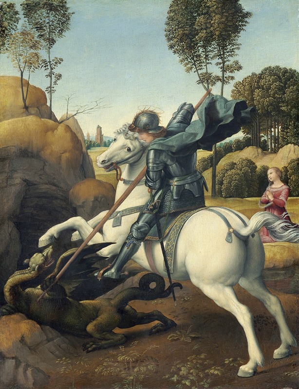 This painting depicts the legendary battle between Saint George and the dragon.
