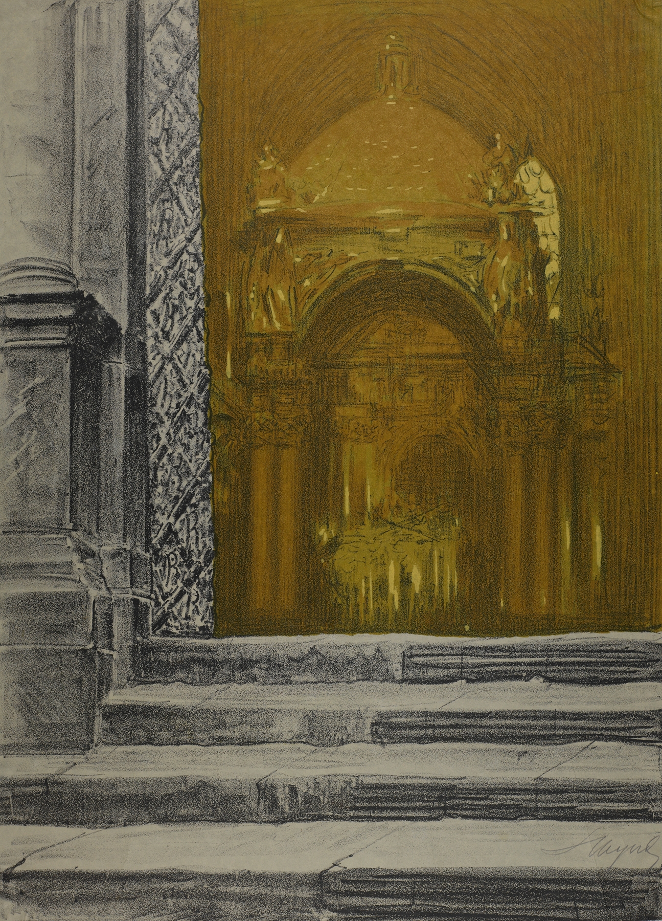 Saint Stanislaus by Leon Wyczółkowski, oil painting of a figure in golden robes illuminated by divine light.