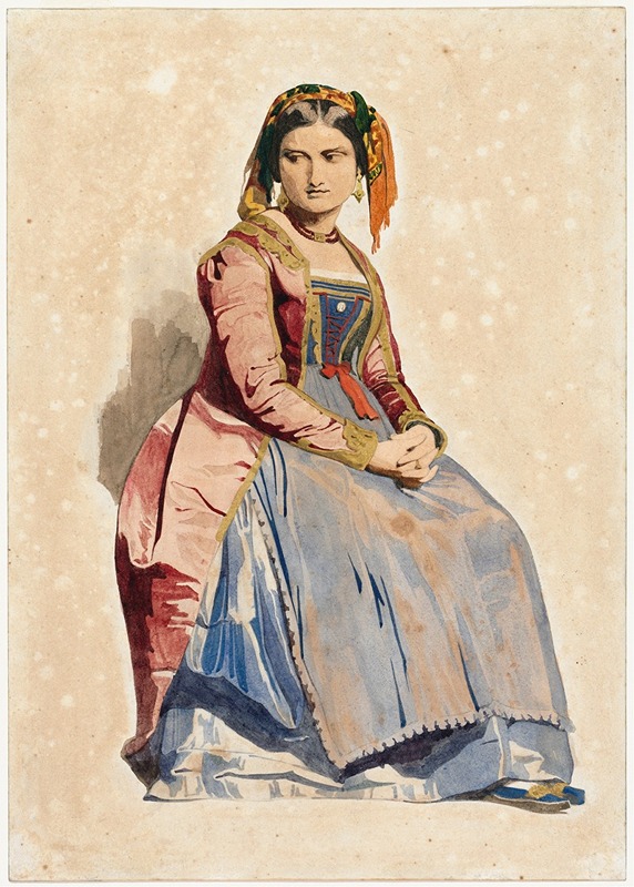 A portrait of a seated Italian woman by Dominique Louis Papety.