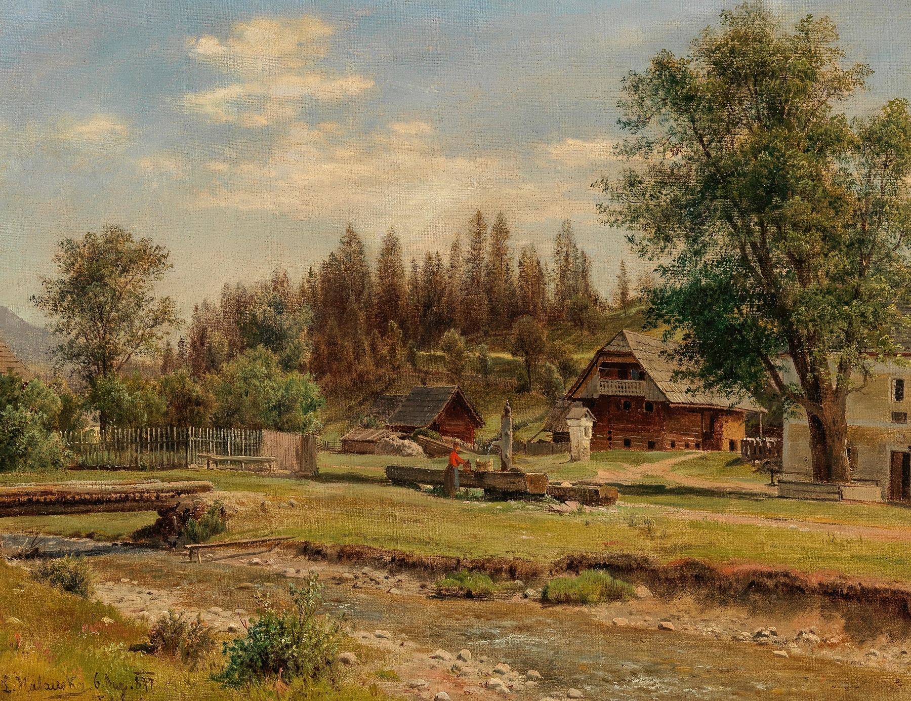 Landscape with river and mountains, oil painting by Ludwig Halauska