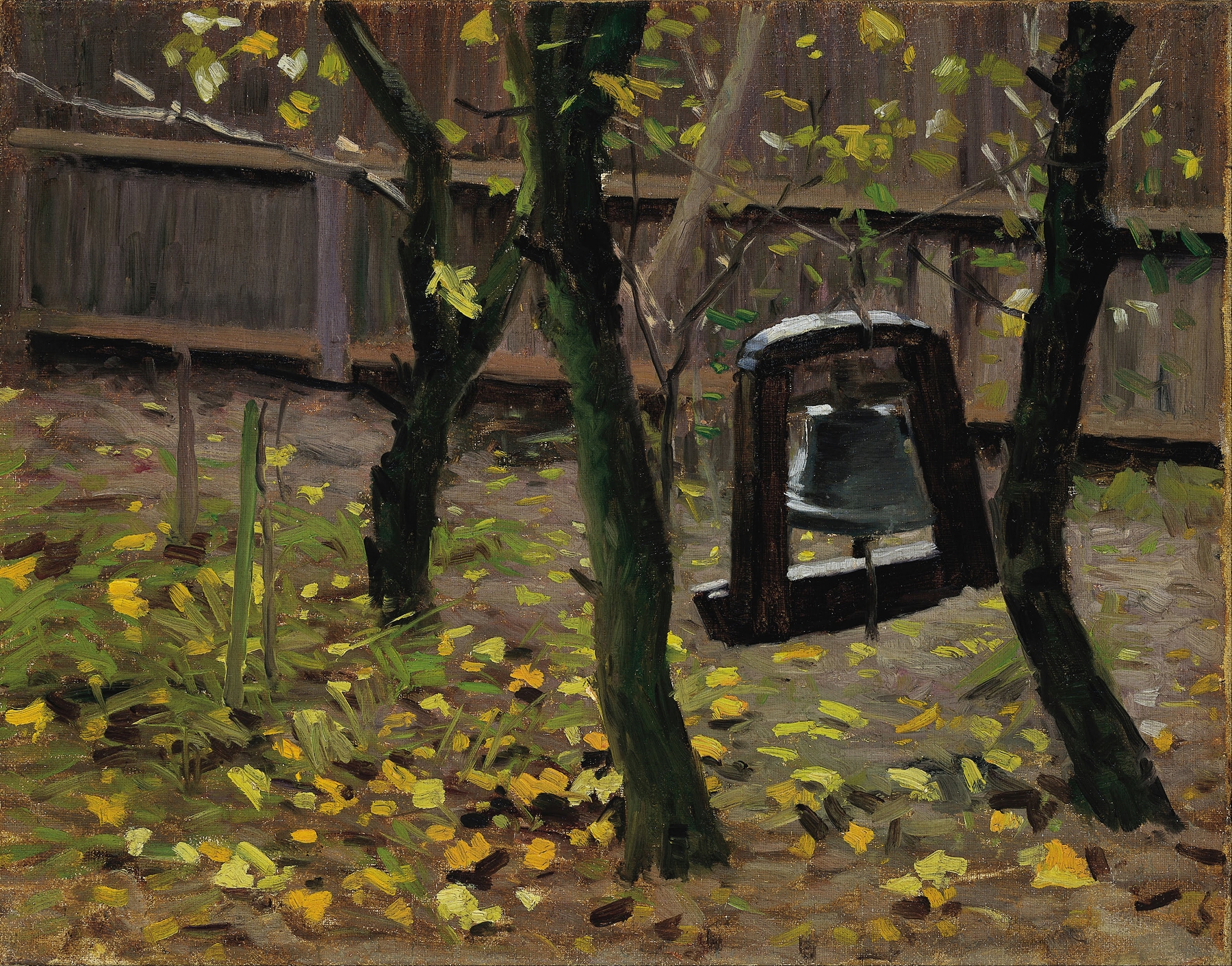 Genre scene of a family gathering around a table in a garden, oil painting by Valdemar Schønheyder Møller