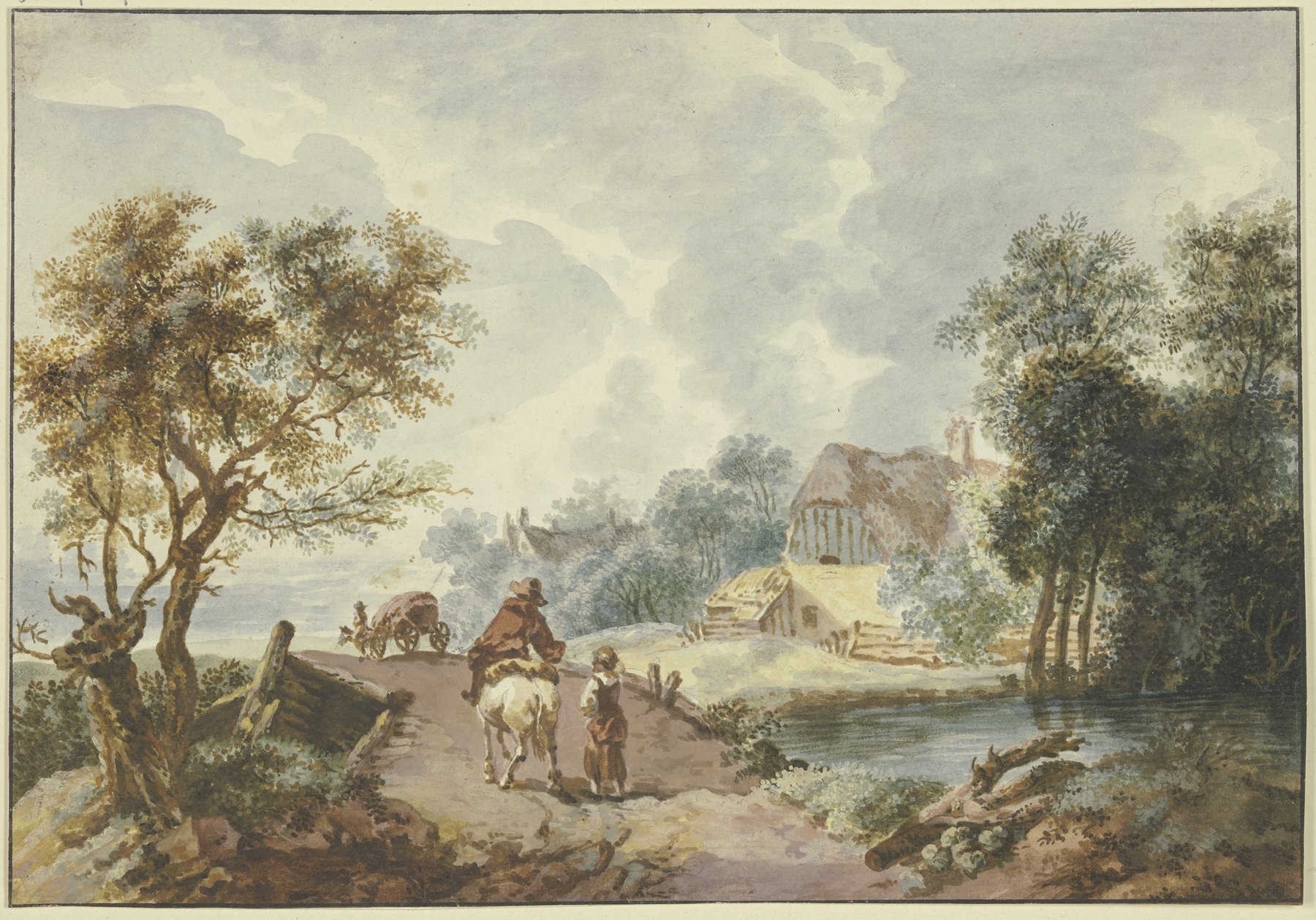 Landscape oil painting by Gottlieb Welté featuring a path and bridge surrounded by greenery.
